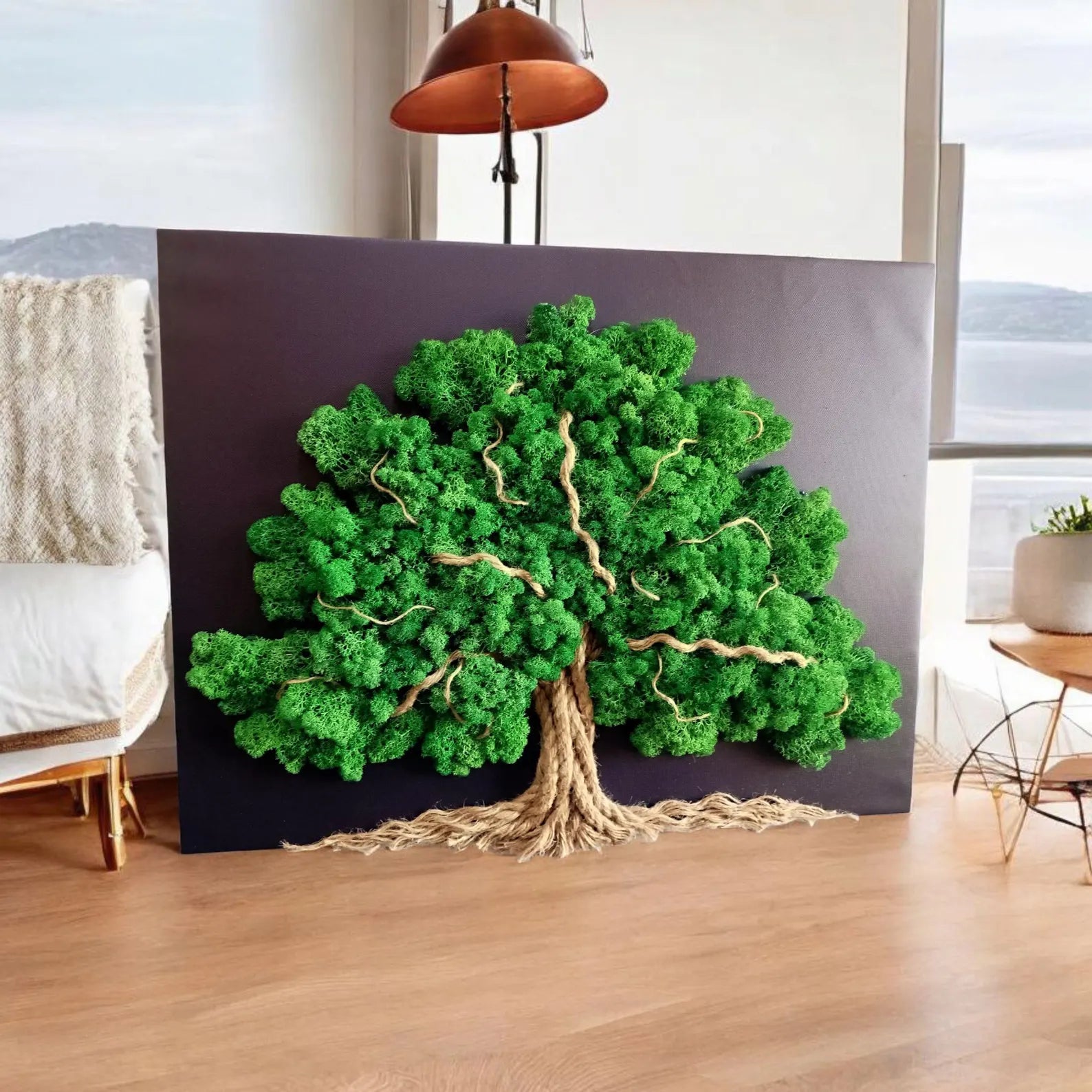 Tree of Life Moss Wall Art – Large 60x50cm Stabilized Reindeer Moss Tree Living Picture for Zen Décor