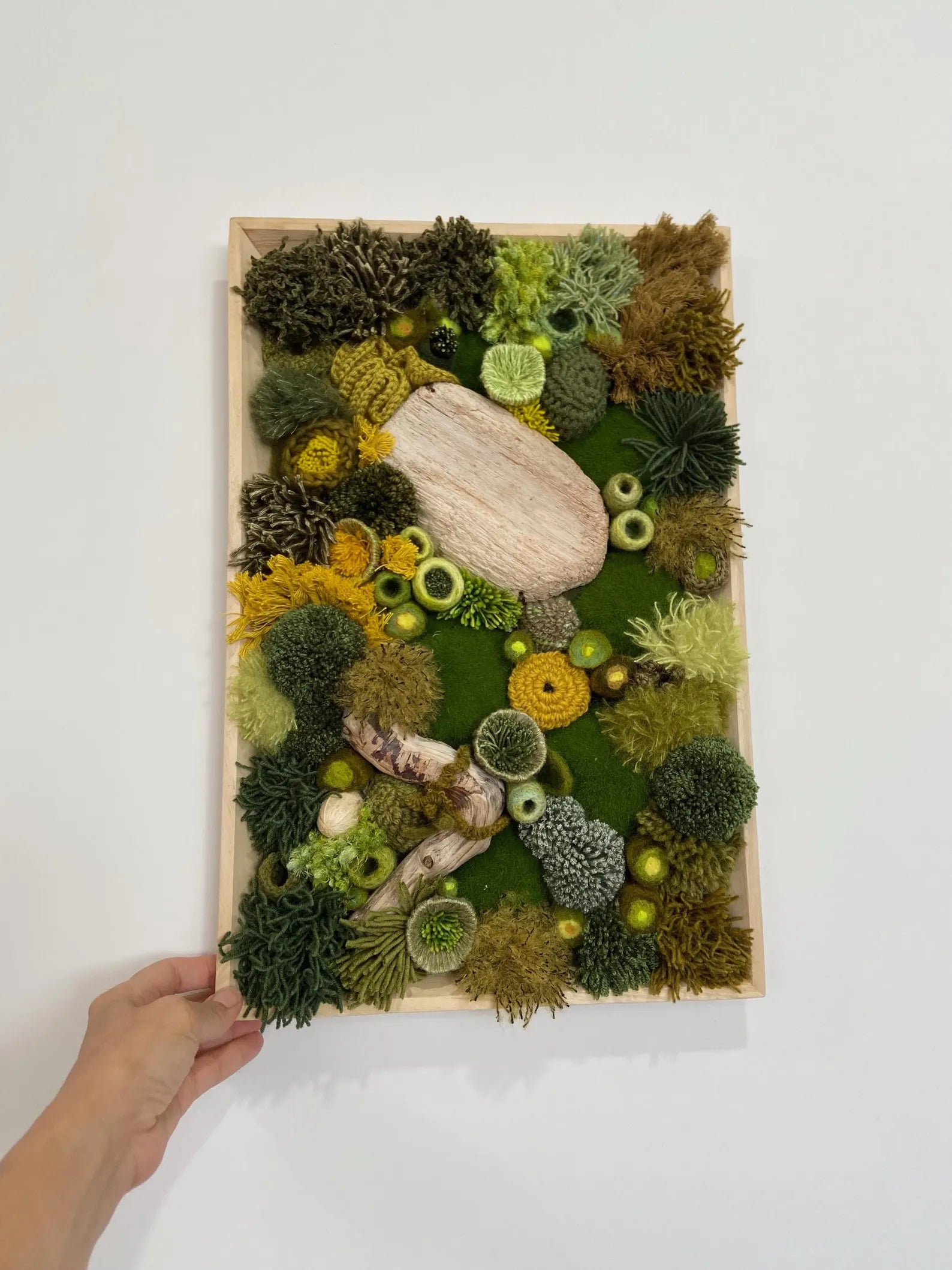 Rectangular Wood Frame | Moss Wall Art with Yarn & Felt