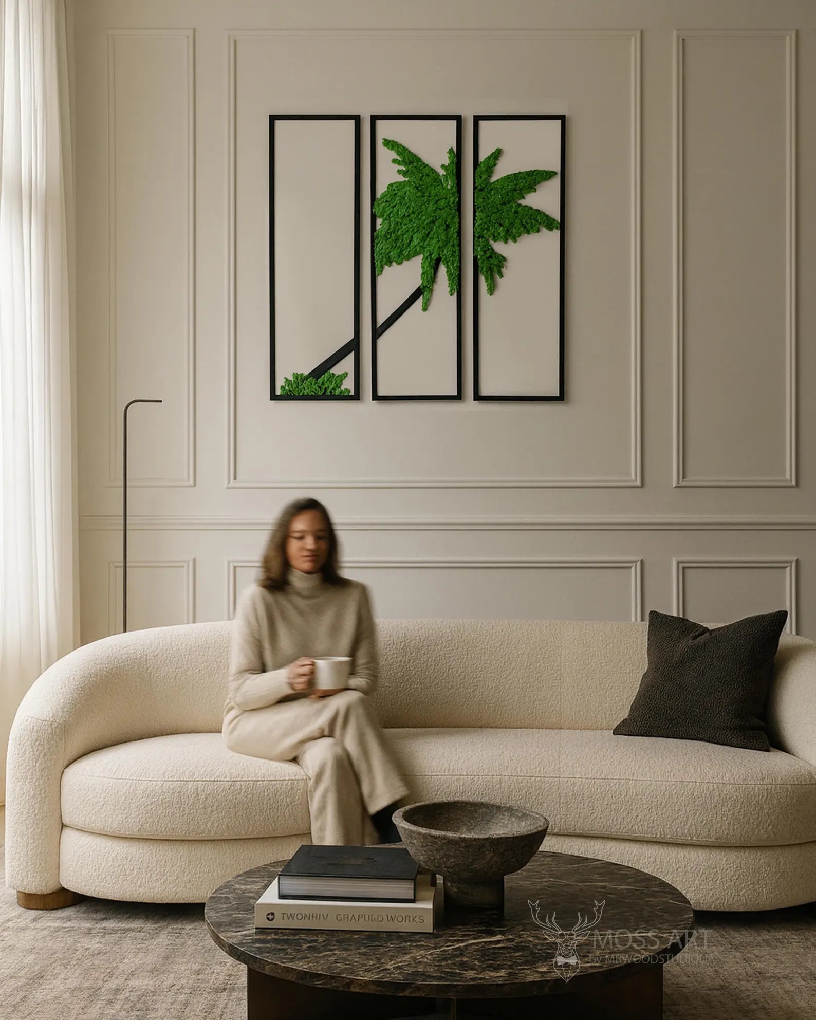 Tropical Moss Wall Art Triptych – Large Preserved Moss Panels with LED