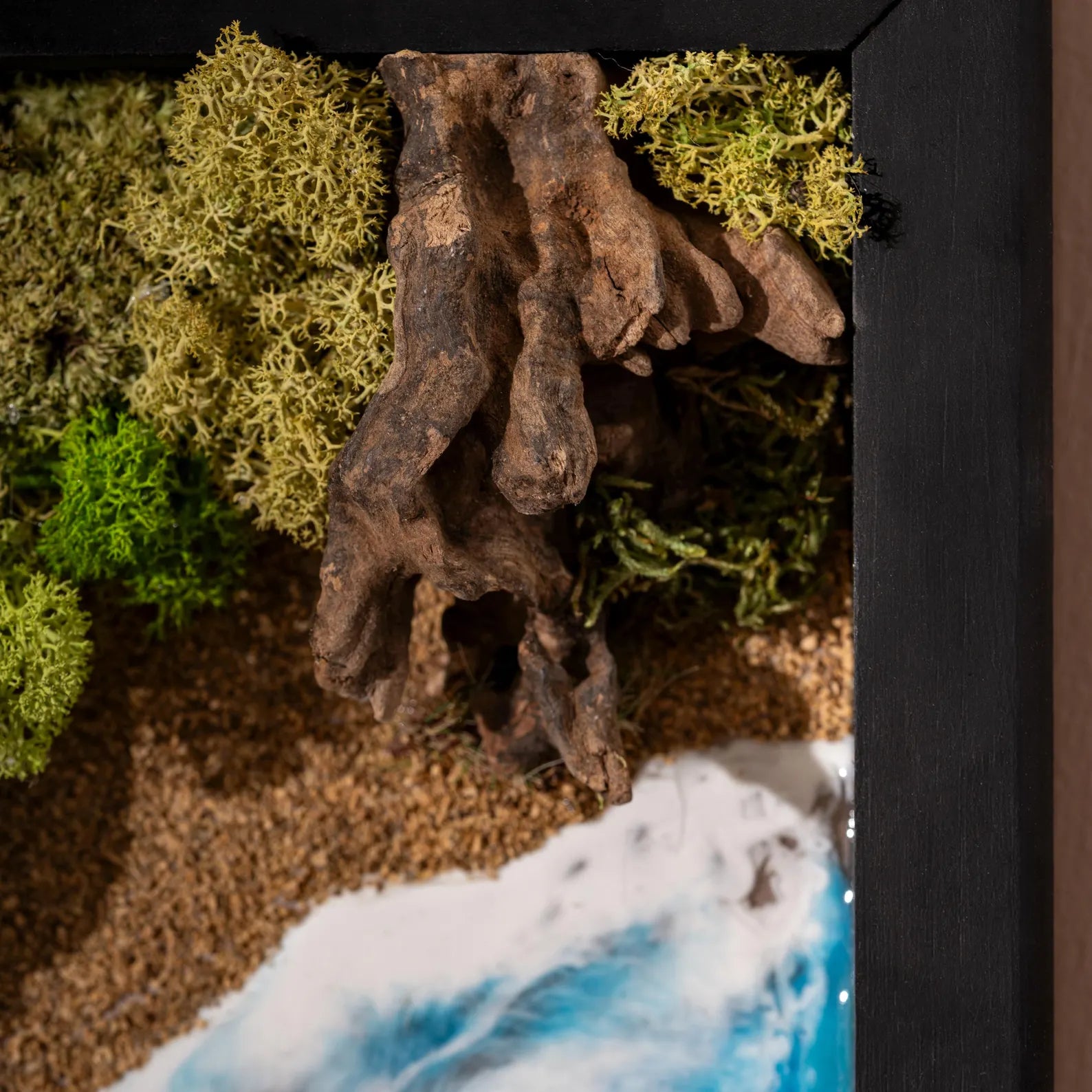 Ocean Island Resin Wall Art with Moss and Rocks – 3D Beach Shadow Box, Coastal Seaside Decor