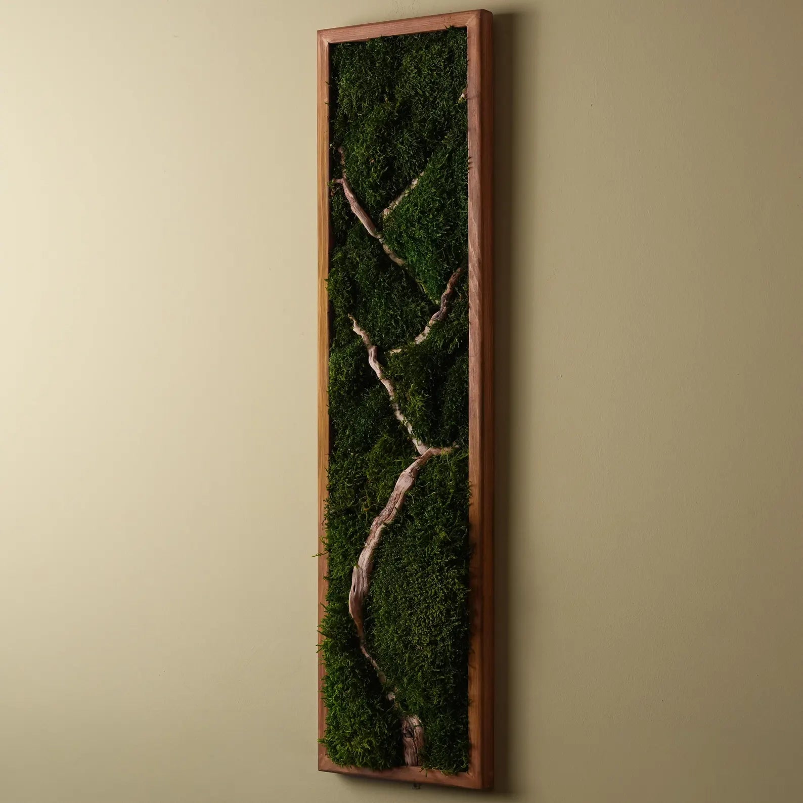 Bonsai Wood and Moss Wall Art – Vertical Green Decor, Botanical Wall Hanging for Bedroom, Birthday Gift