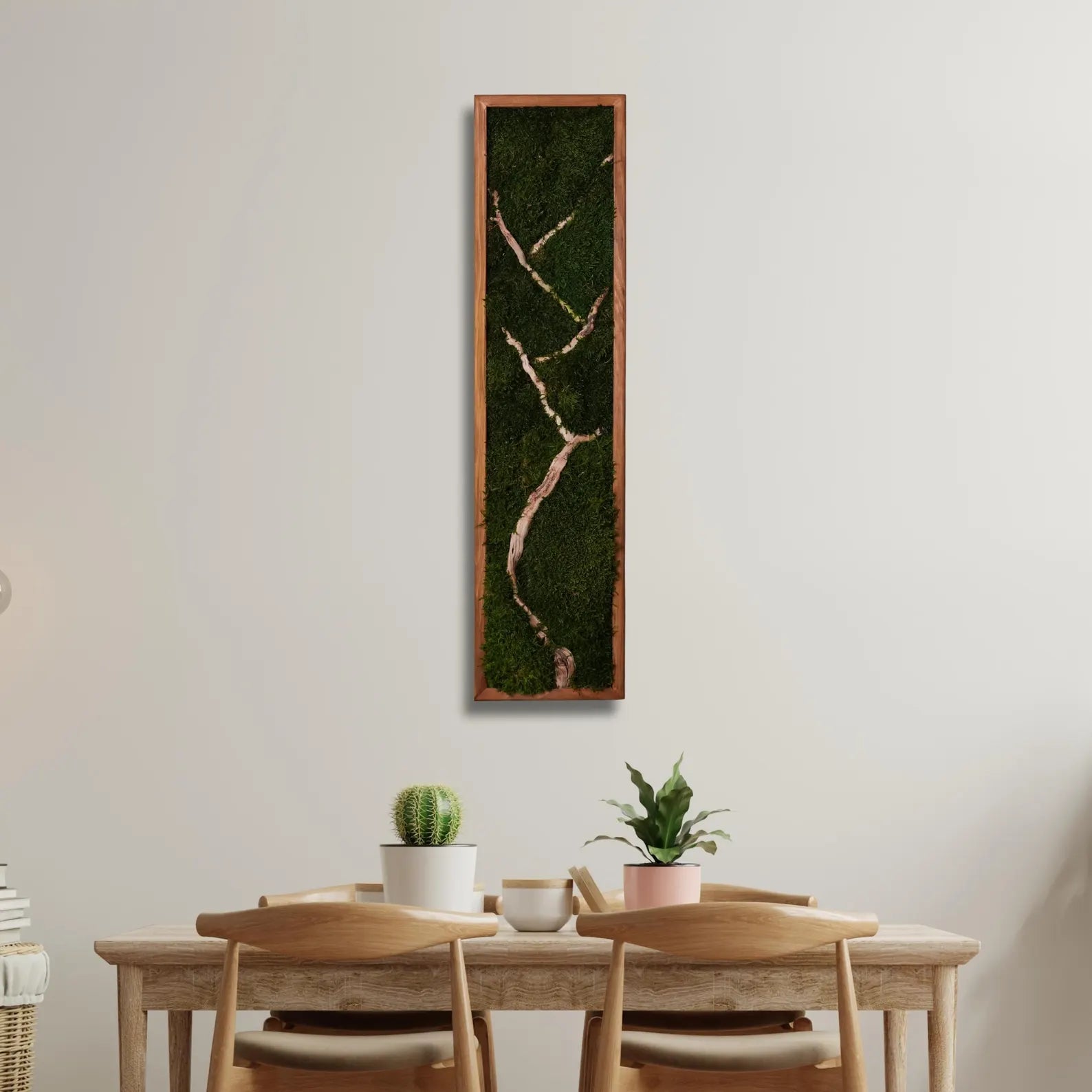 Bonsai Wood and Moss Wall Art – Vertical Green Decor, Botanical Wall Hanging for Bedroom, Birthday Gift
