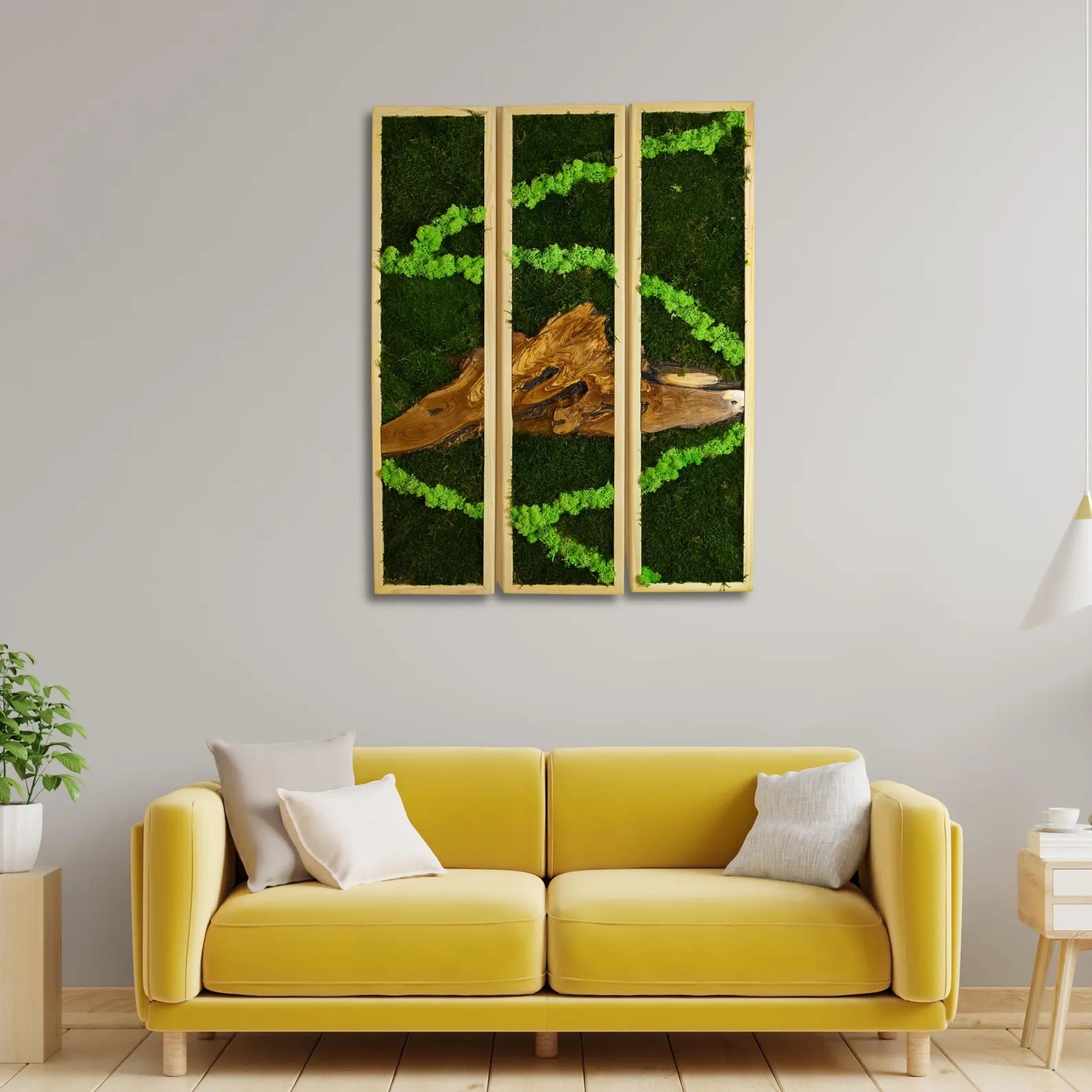 Moss and Olive Wood Wall Art – 3 Panel Green Vertical Decor, Botanical Farmhouse Wall Hanging, Birthday Gift