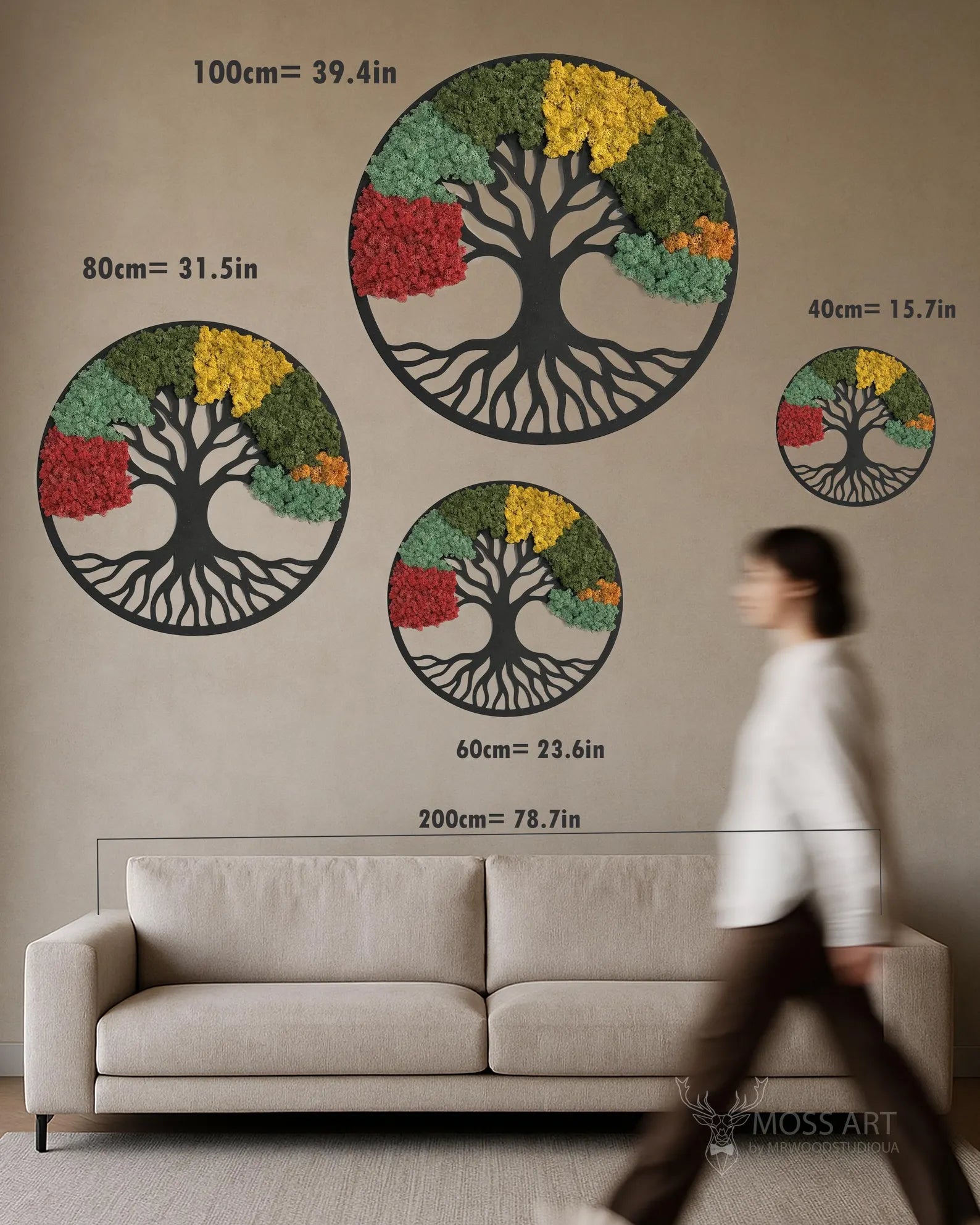 23.6" LED Tree of Life Moss Wall Art – Round Metal Frame with Preserved Green Decor