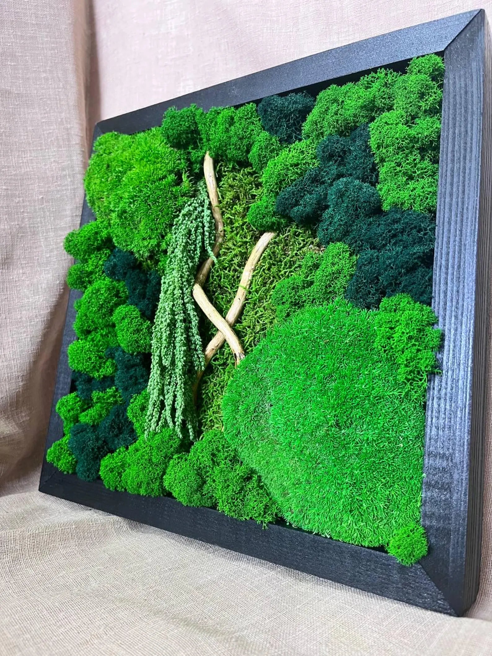 Moss Wall Art QR Code Sign β Wooden Frame Botanical Business Sign & Unique Wall Accent