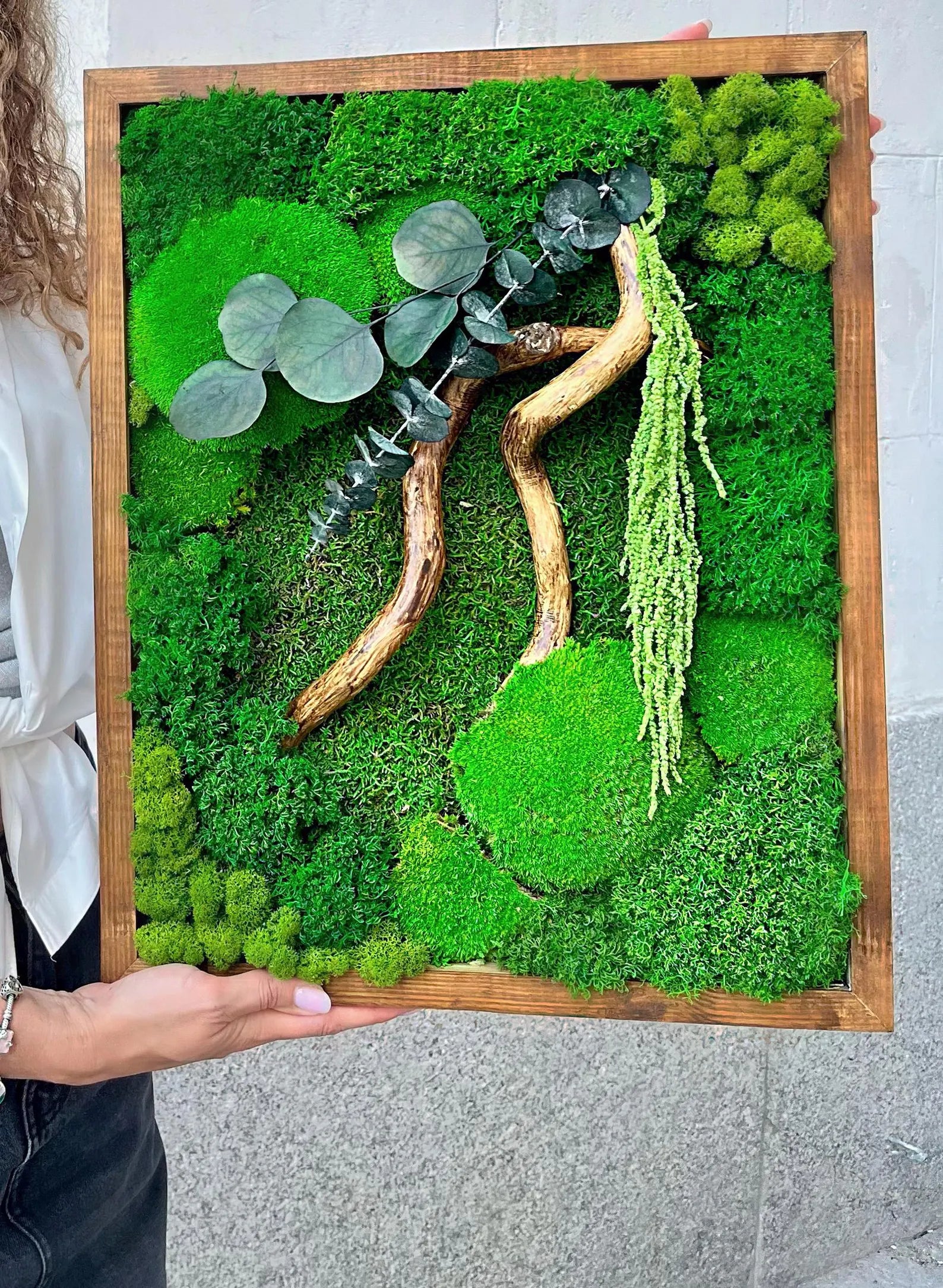 Moss Wall Art QR Code Sign β Wooden Frame Botanical Business Sign & Unique Wall Accent