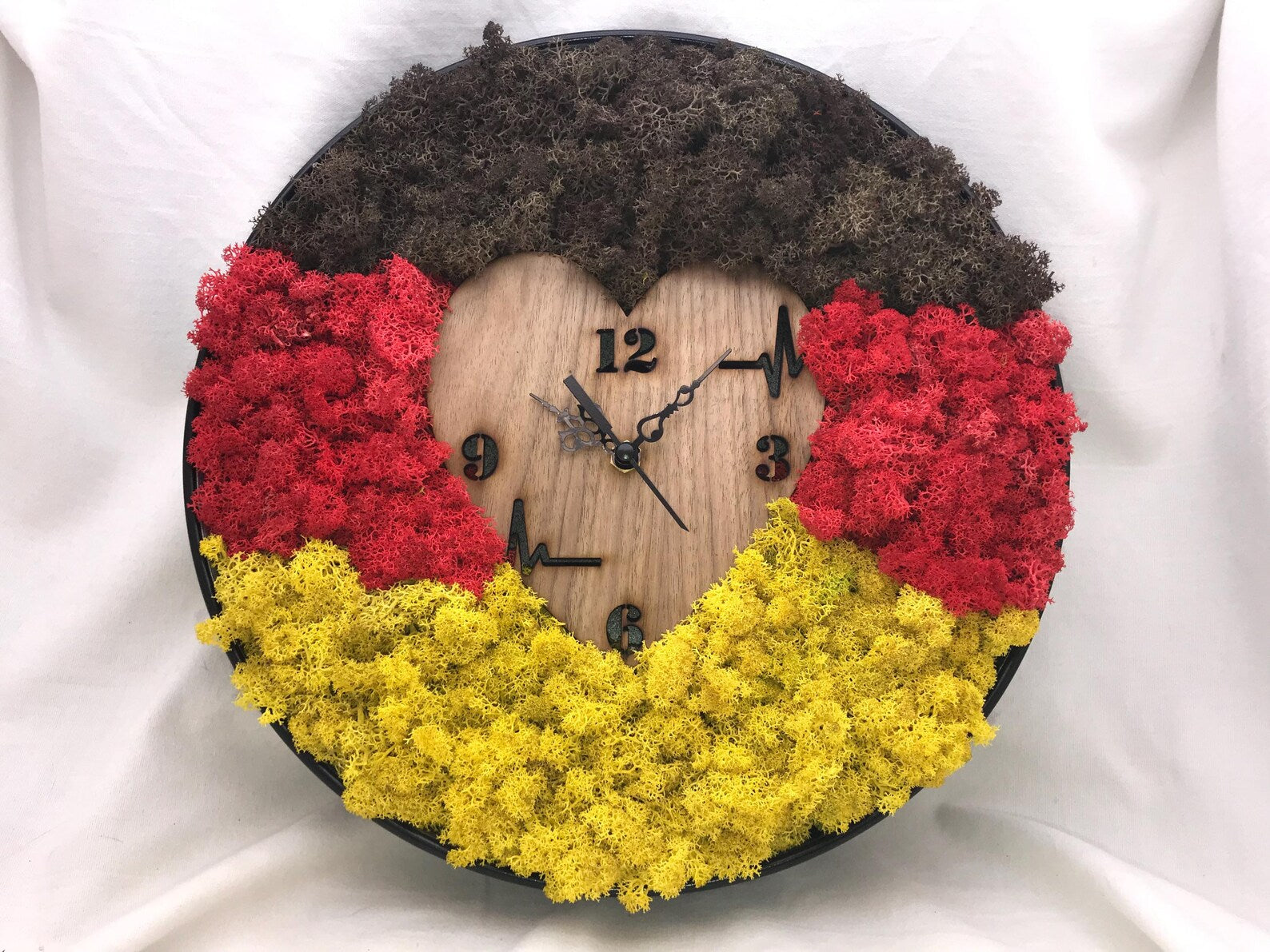 Wooden Moss Wall Clock – Preserved Moss Clock with Wood Frame, Unique Eco Home Décor