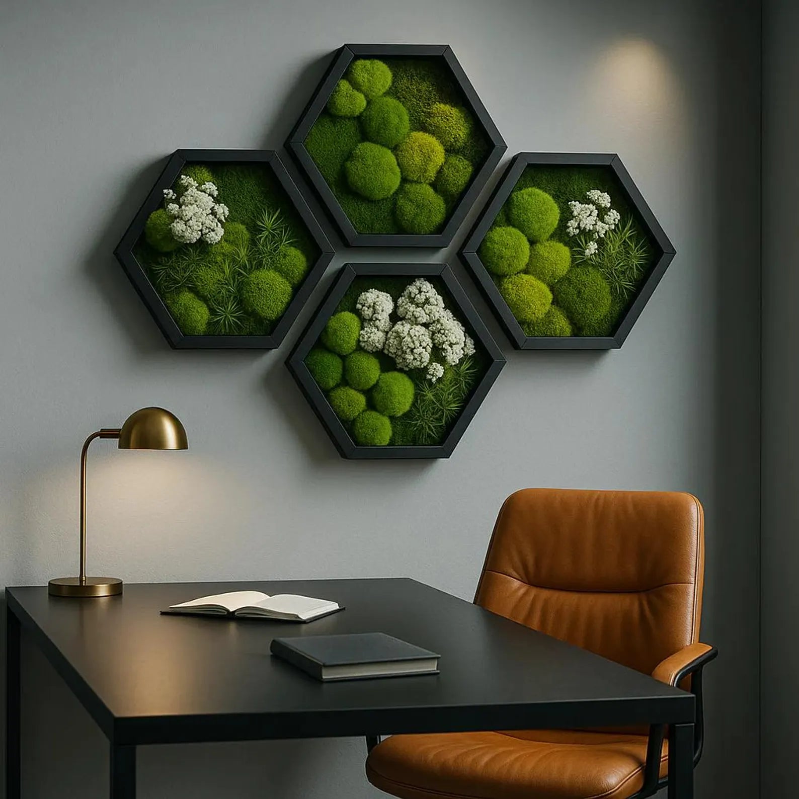 Handmade Moss Wall Art – Preserved Moss Hexagon Frame 22x24 Premium Botanical Decor