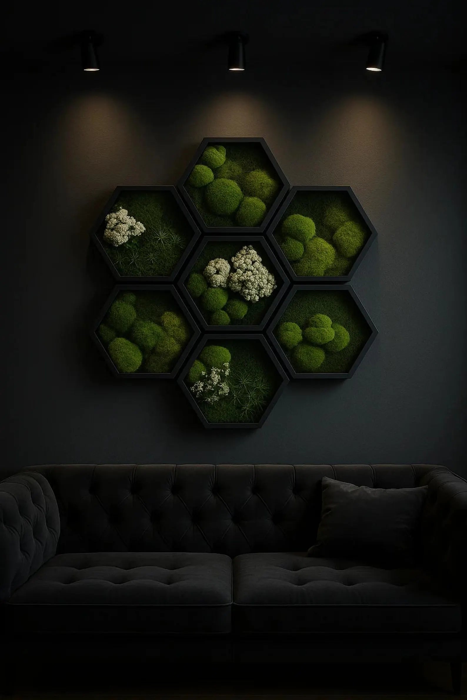 Handmade Moss Wall Art – Preserved Moss Hexagon Frame 22x24 Premium Botanical Decor