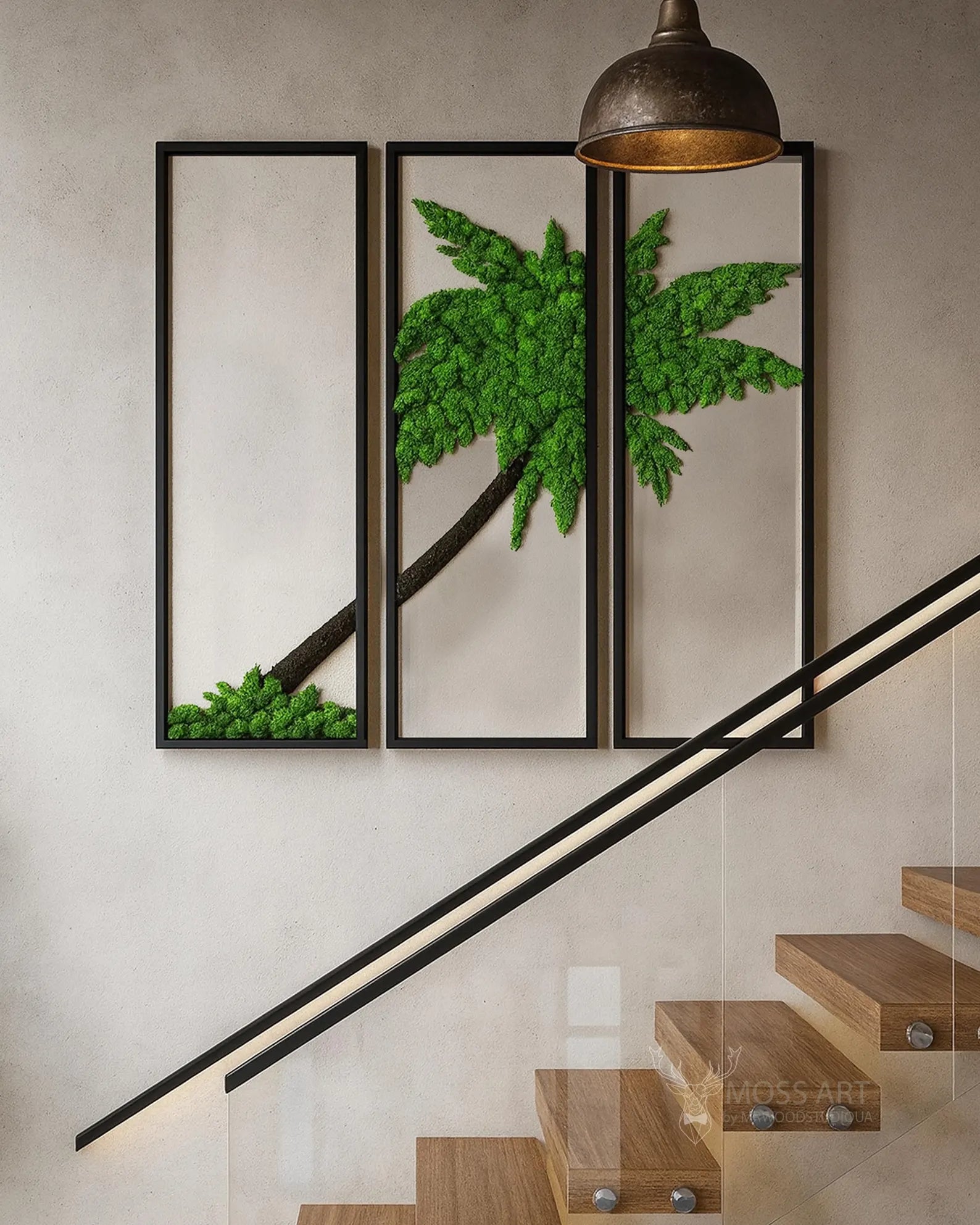Tropical Moss Wall Art Triptych – Large Preserved Moss Panels with LED