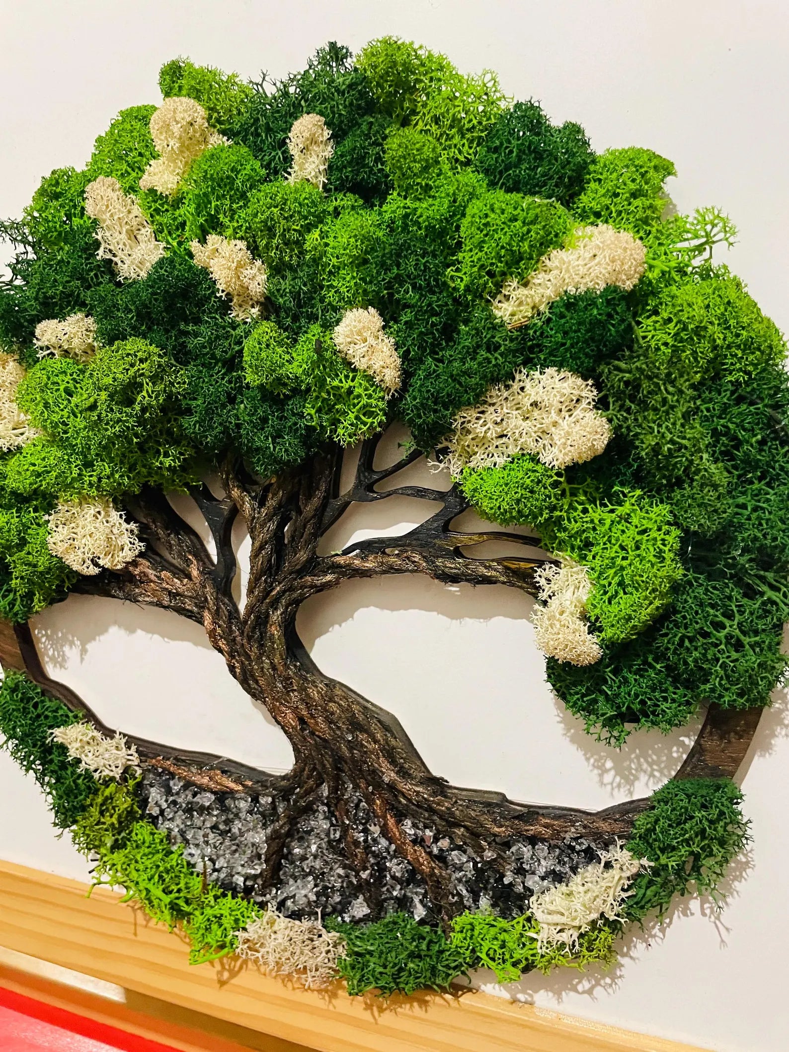Tree of Life Moss Wall Art – Scandinavian Wood and Glass Handmade Decor