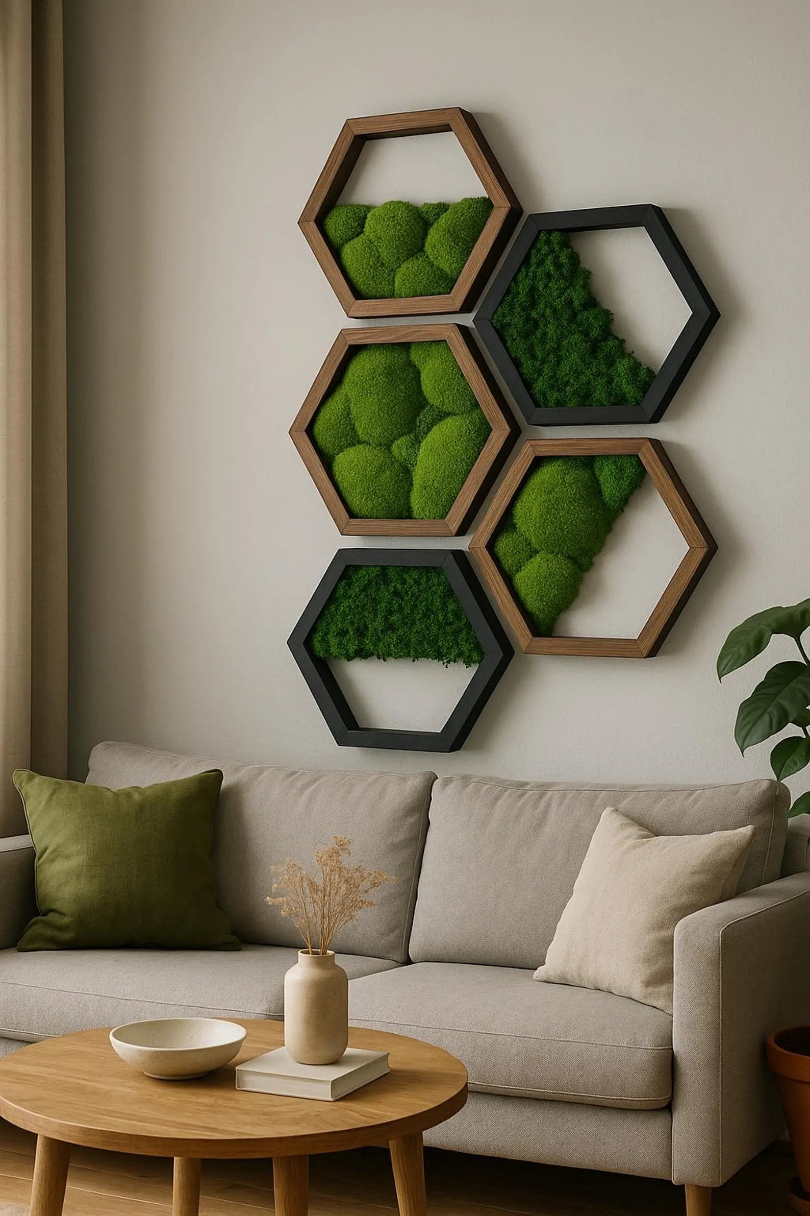 Honeycomb Moss Wall Art – Hexagon Preserved Moss Decor for Home & Office, Unique Gift Idea