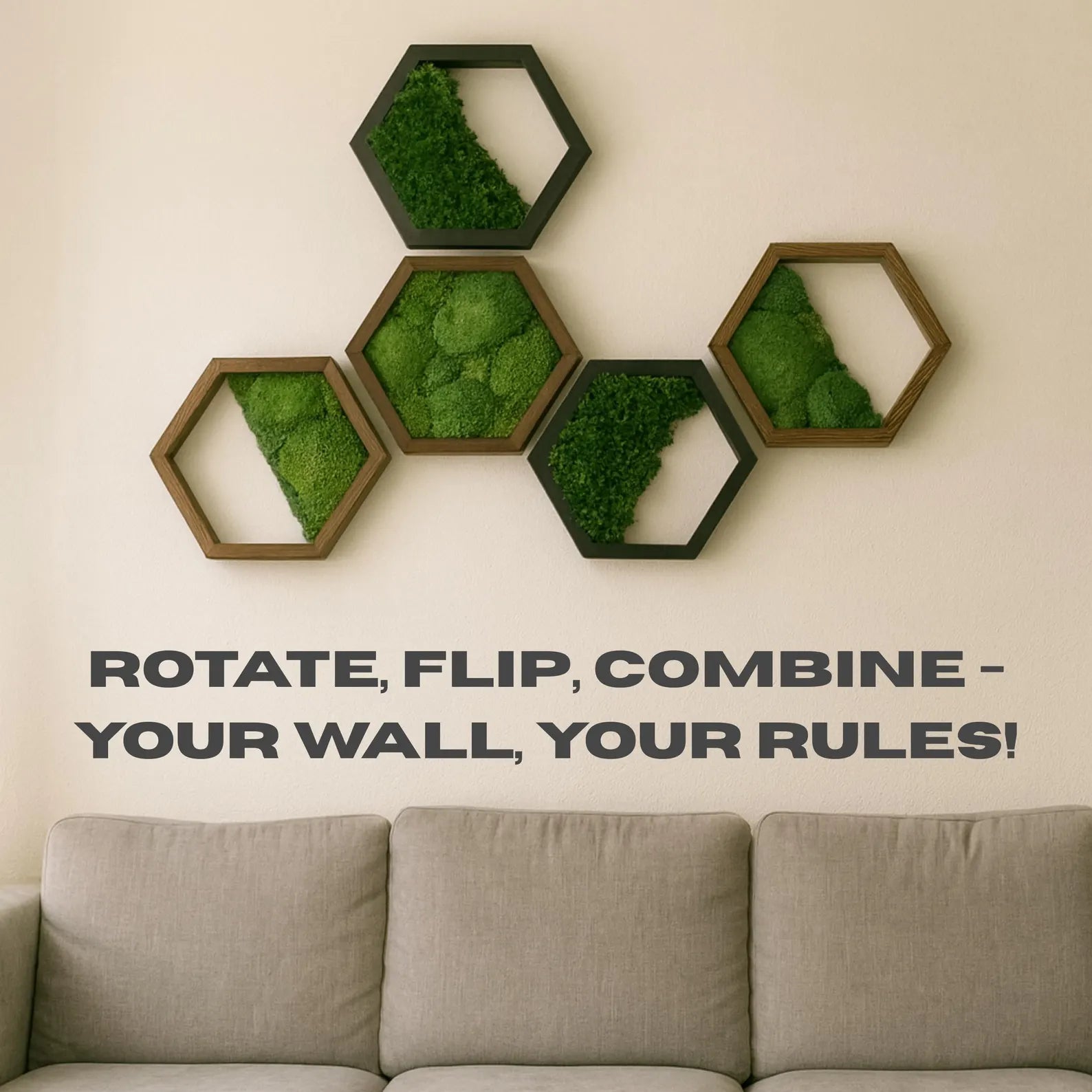 Honeycomb Moss Wall Art – Hexagon Preserved Moss Decor for Home & Office, Unique Gift Idea