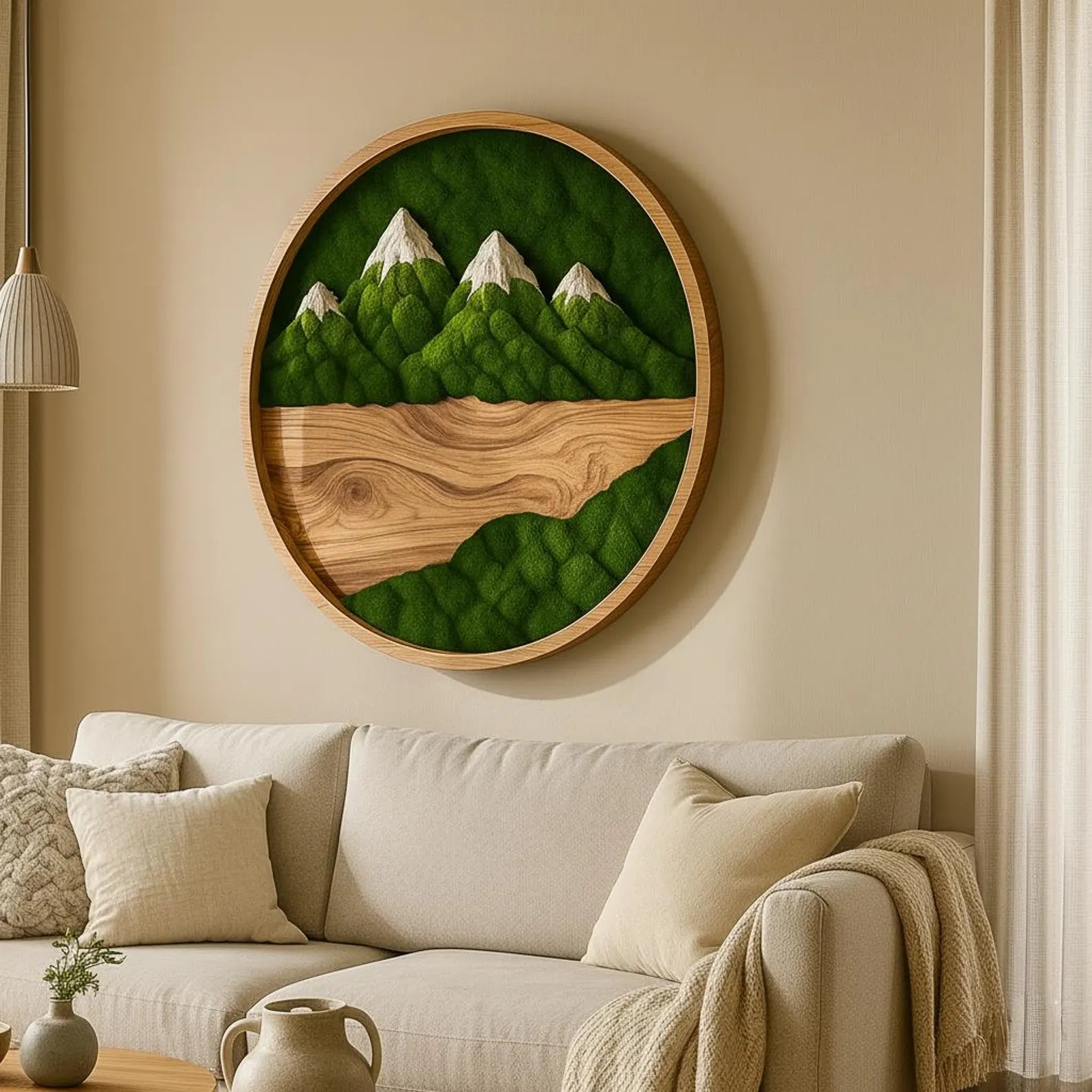 Handmade Preserved Moss Wall Art – Green Moss Gift – Natural Wood Frame Decor