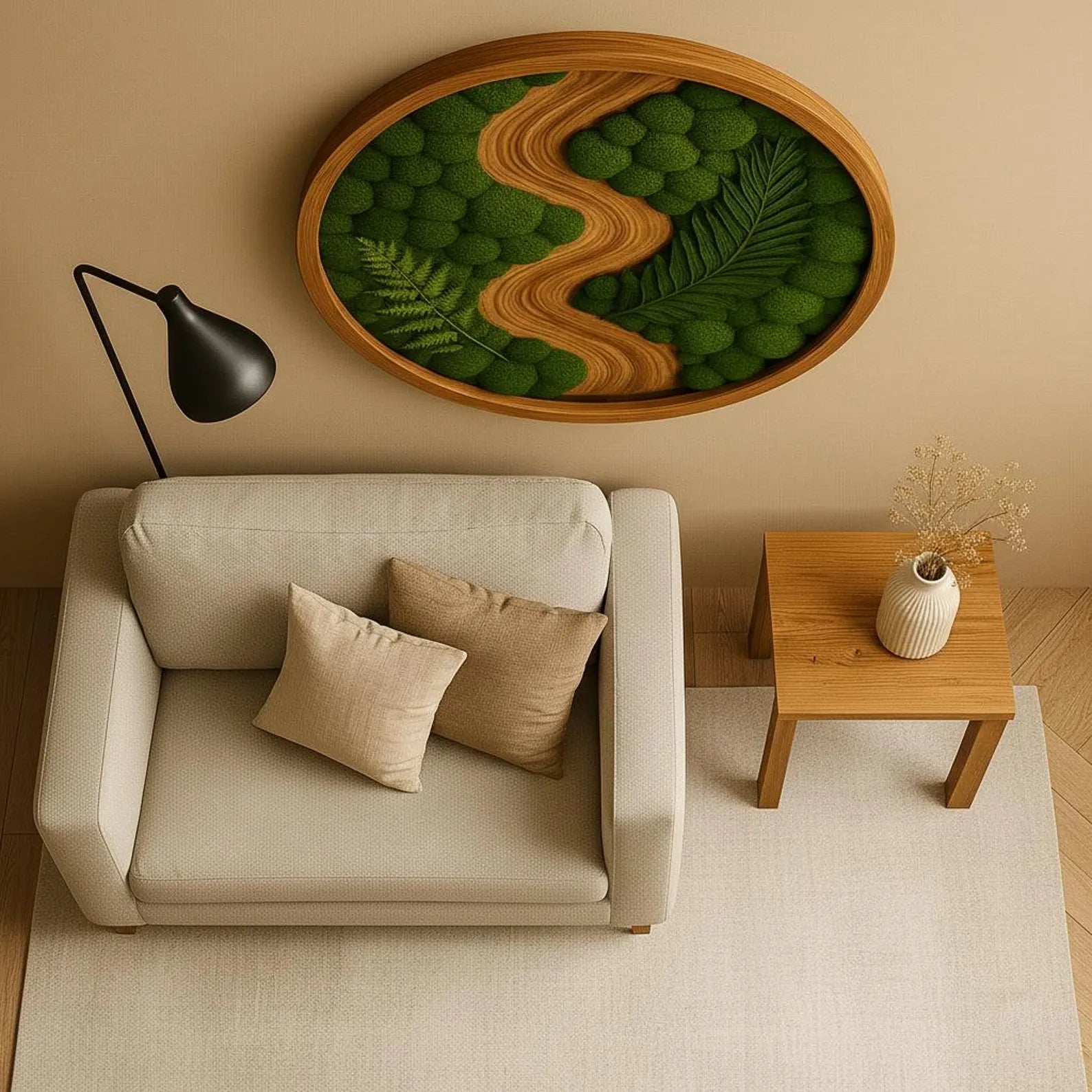 Handmade Preserved Moss Wall Art – Round Frame Natural Home Decor – Unique Green Business Gift