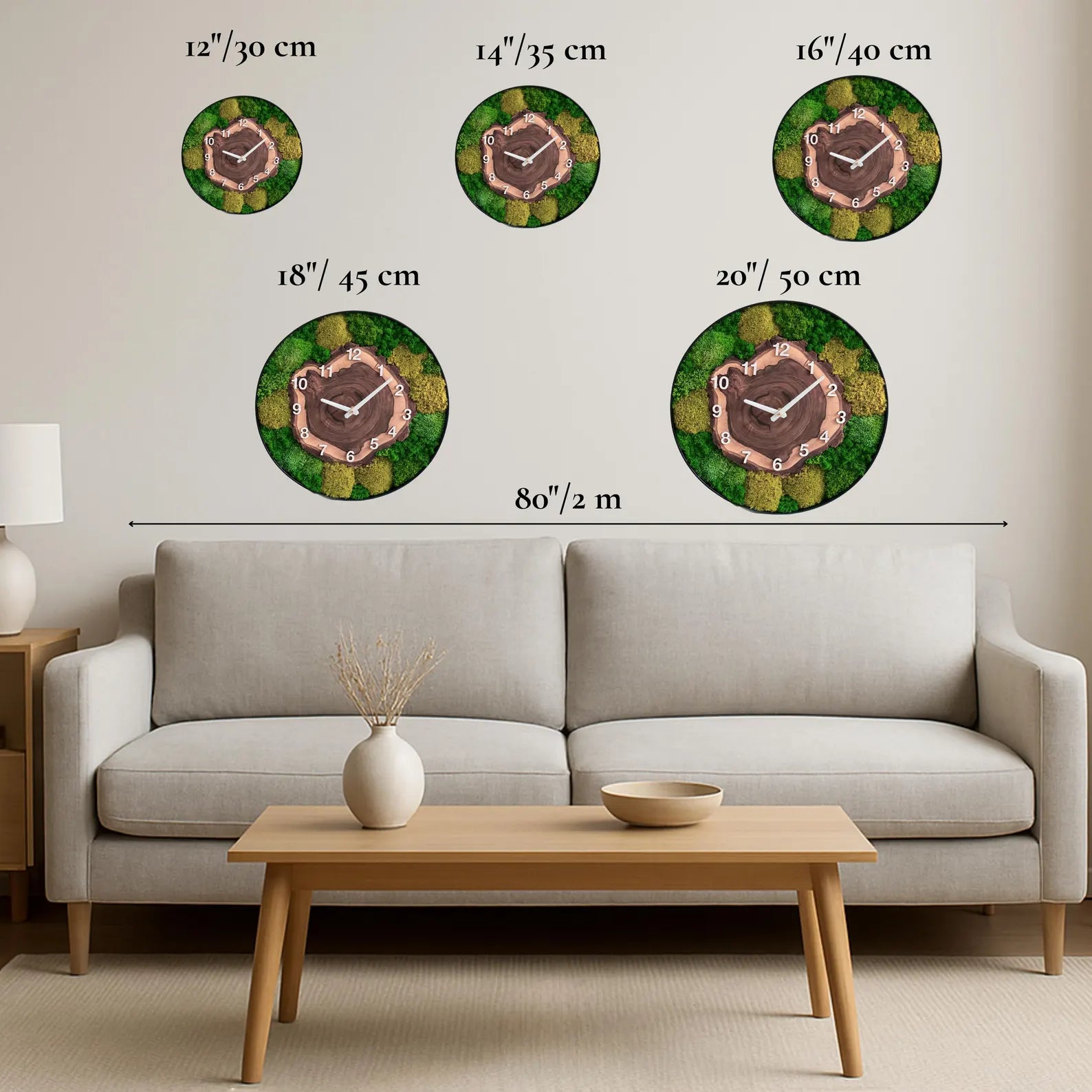 Unique Moss Wall Clock – Modern Metal Frame with Wood Slice Design