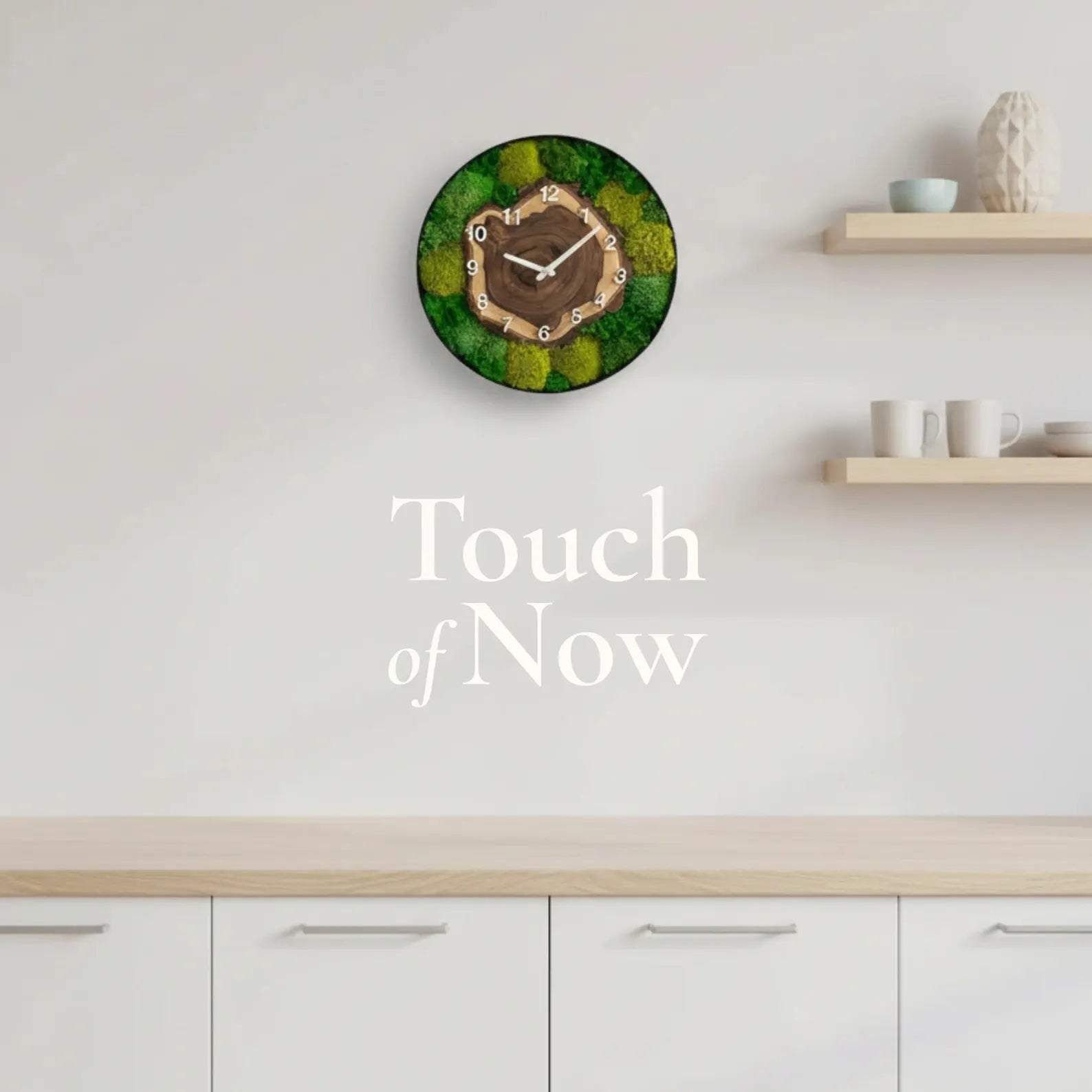 Unique Moss Wall Clock – Modern Metal Frame with Wood Slice Design