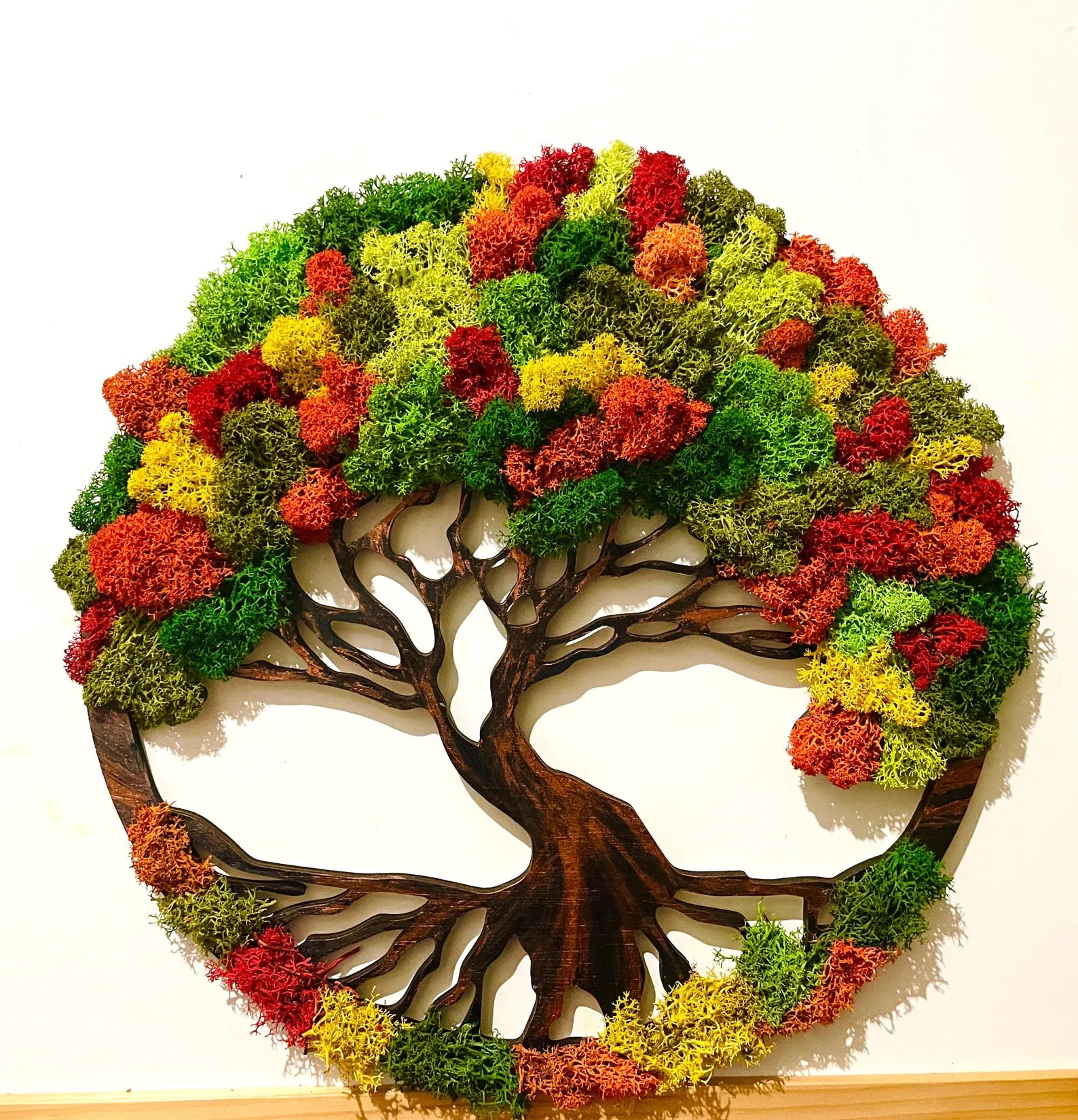 Preserved Moss Wall Art – Tree of Life Design in Autumn Colors | Handmade Nature Wall Decor