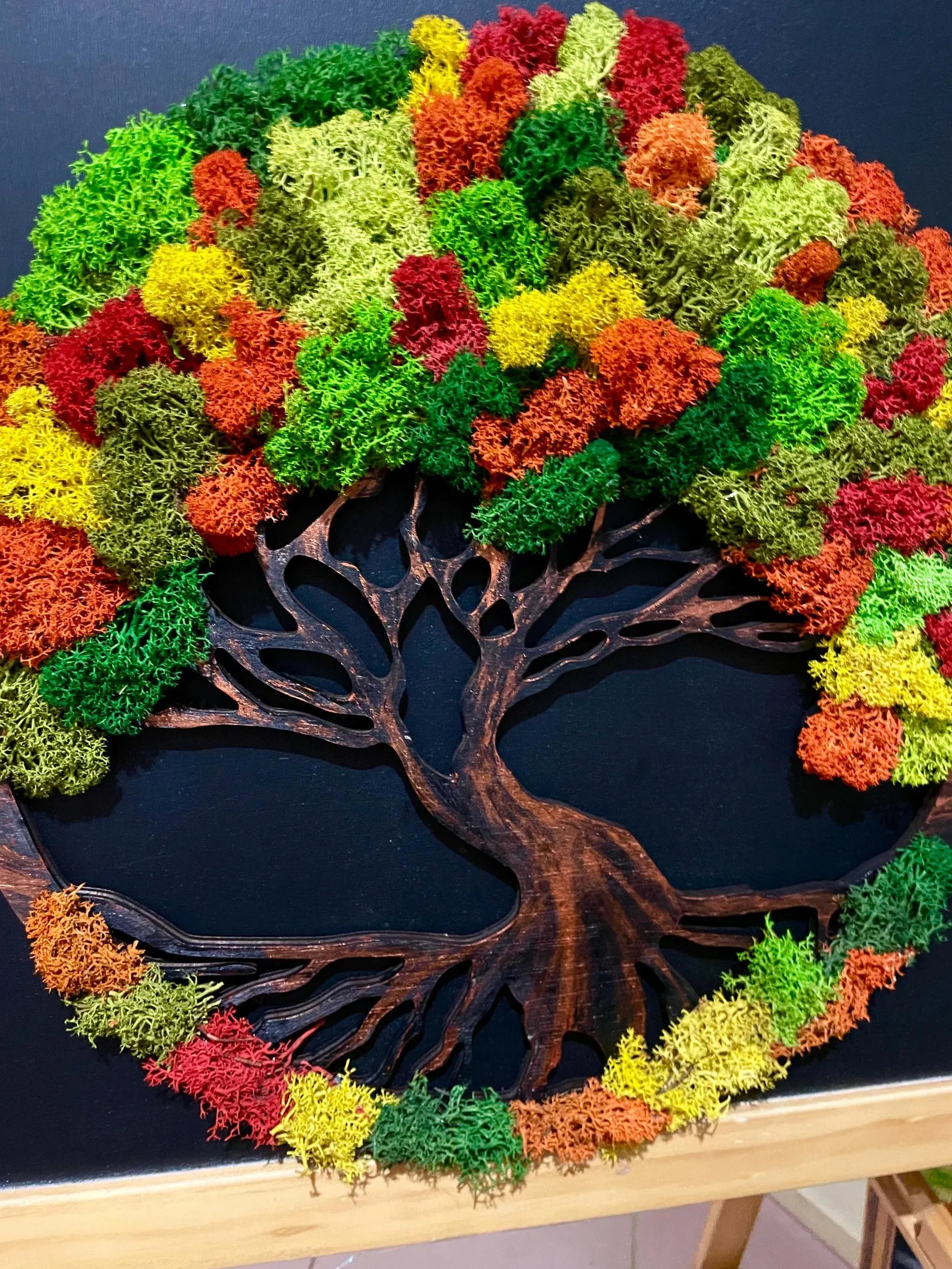 Preserved Moss Wall Art – Tree of Life Design in Autumn Colors | Handmade Nature Wall Decor