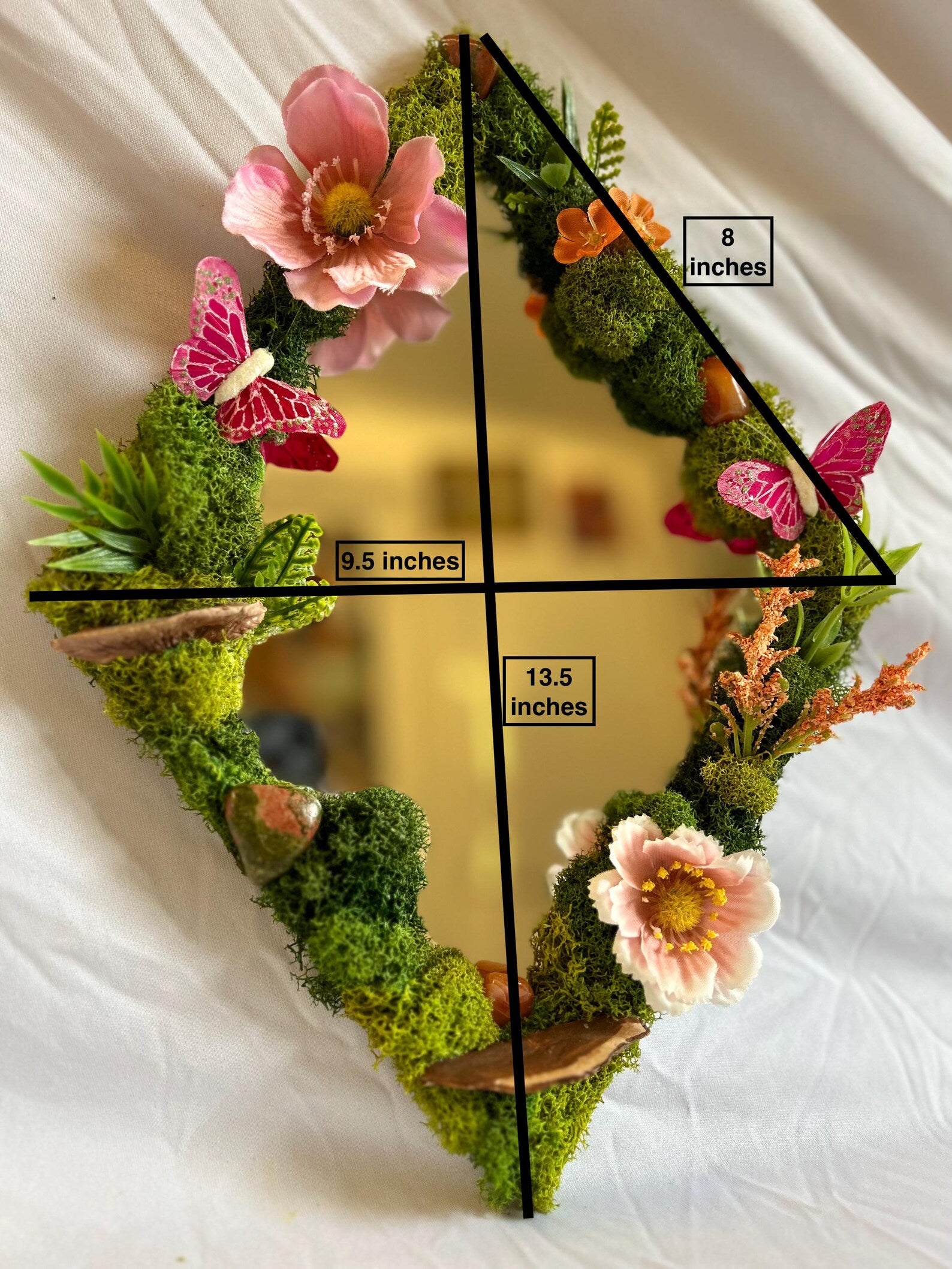 Pink & Orange Butterfly Fairy Mirror with Preserved Moss and Crystal Art