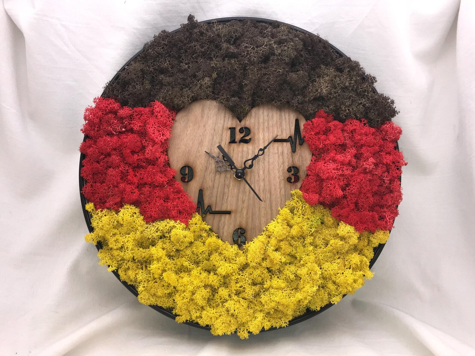 Wooden Moss Wall Clock – Preserved Moss Clock with Wood Frame, Unique Eco Home Décor