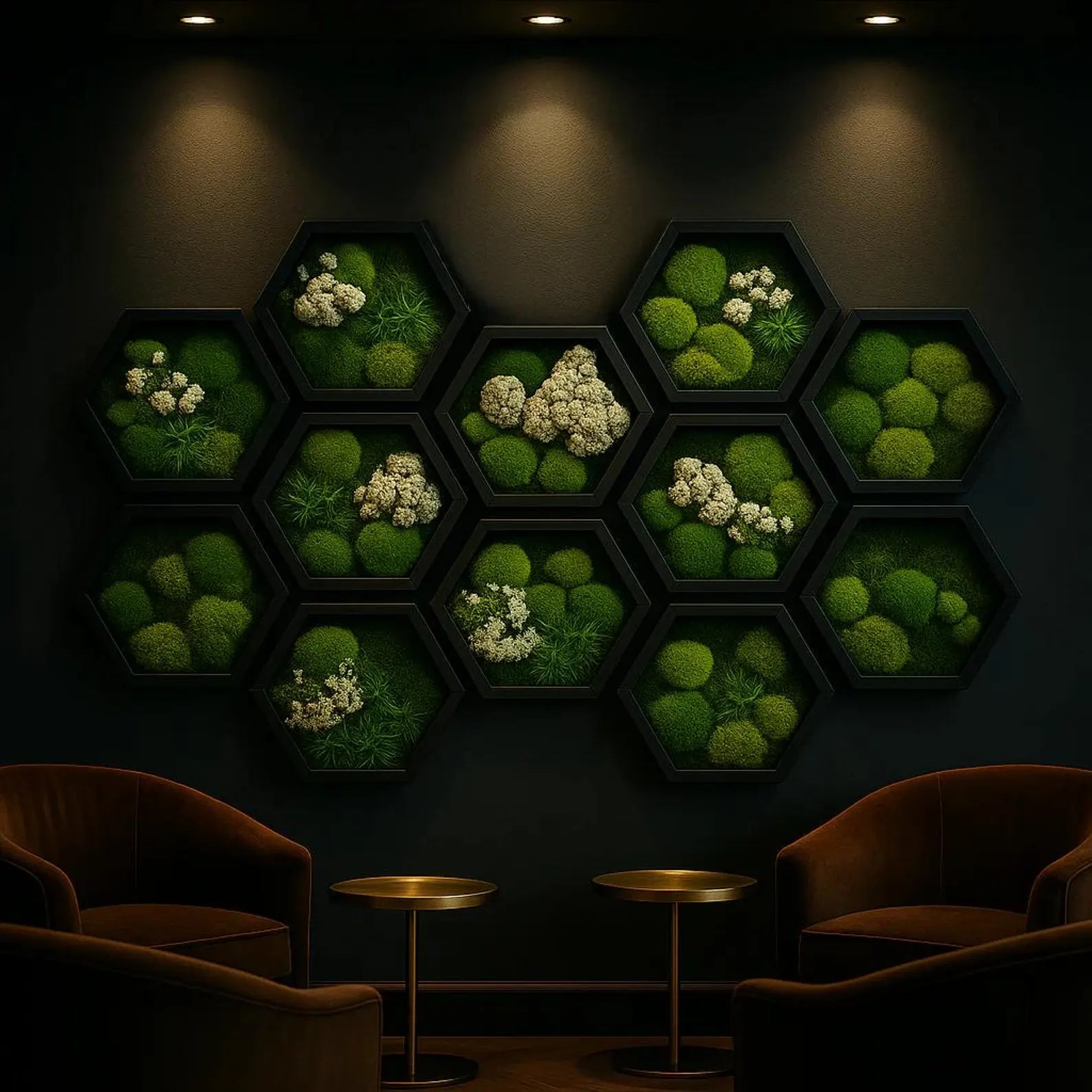 Handmade Moss Wall Art – Preserved Moss Hexagon Frame 22x24 Premium Botanical Decor