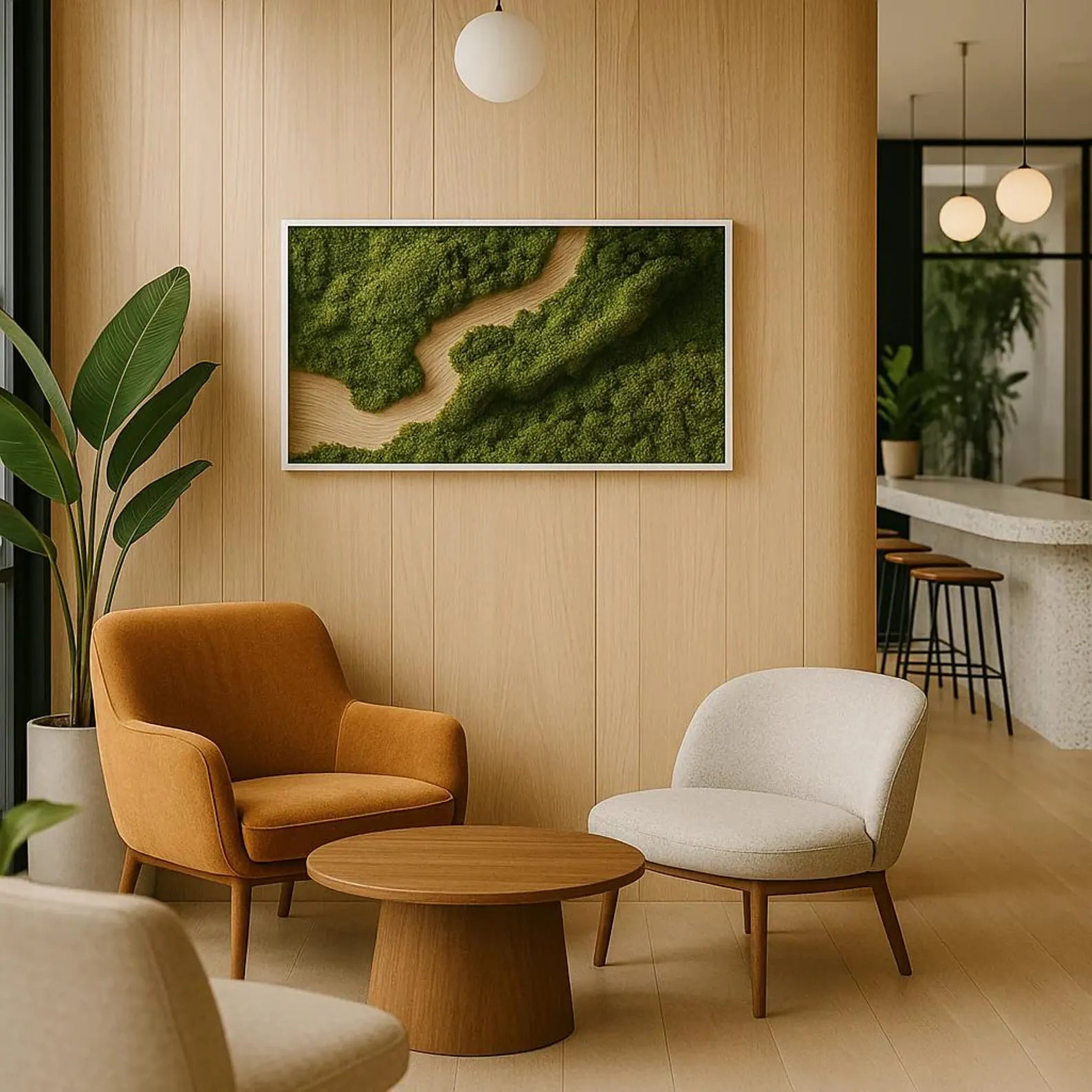 Handmade Moss Wall Art – Preserved Light Moss with Natural Wood Accent | Premium Rectangle Decor (24–144")
