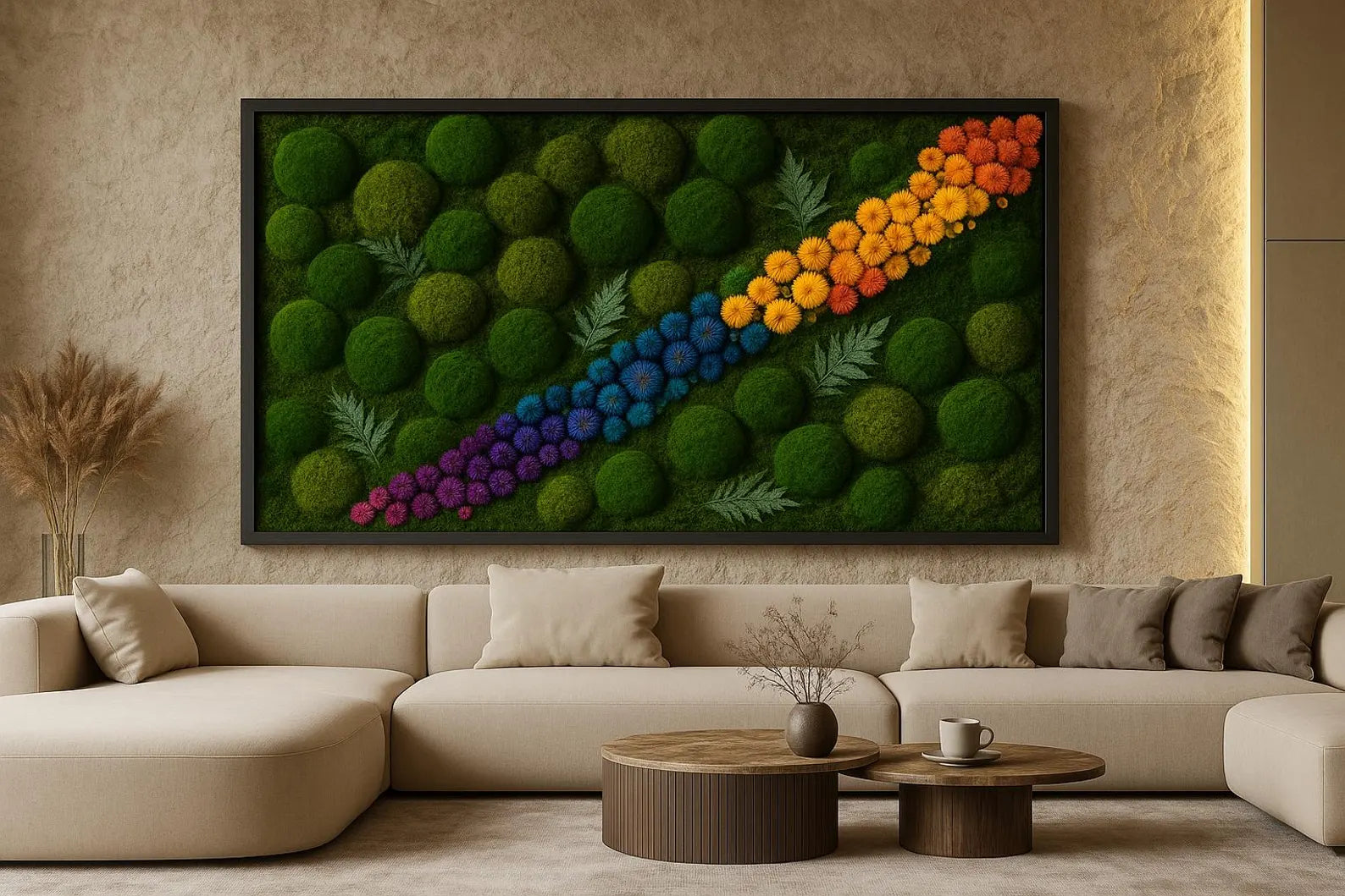 Preserved Moss Wall Art with LED Lights – Handmade Green Moss Frame for Home Decor