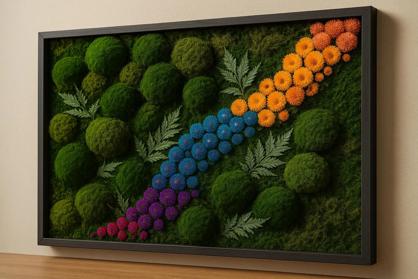 Preserved Moss Wall Art with LED Lights – Handmade Green Moss Frame for Home Decor