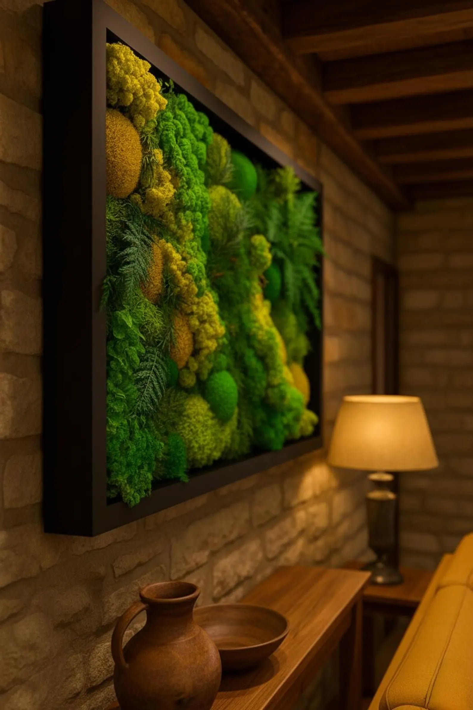 Green Preserved Moss Wall Art with LED – Unique Handmade Wall Decor