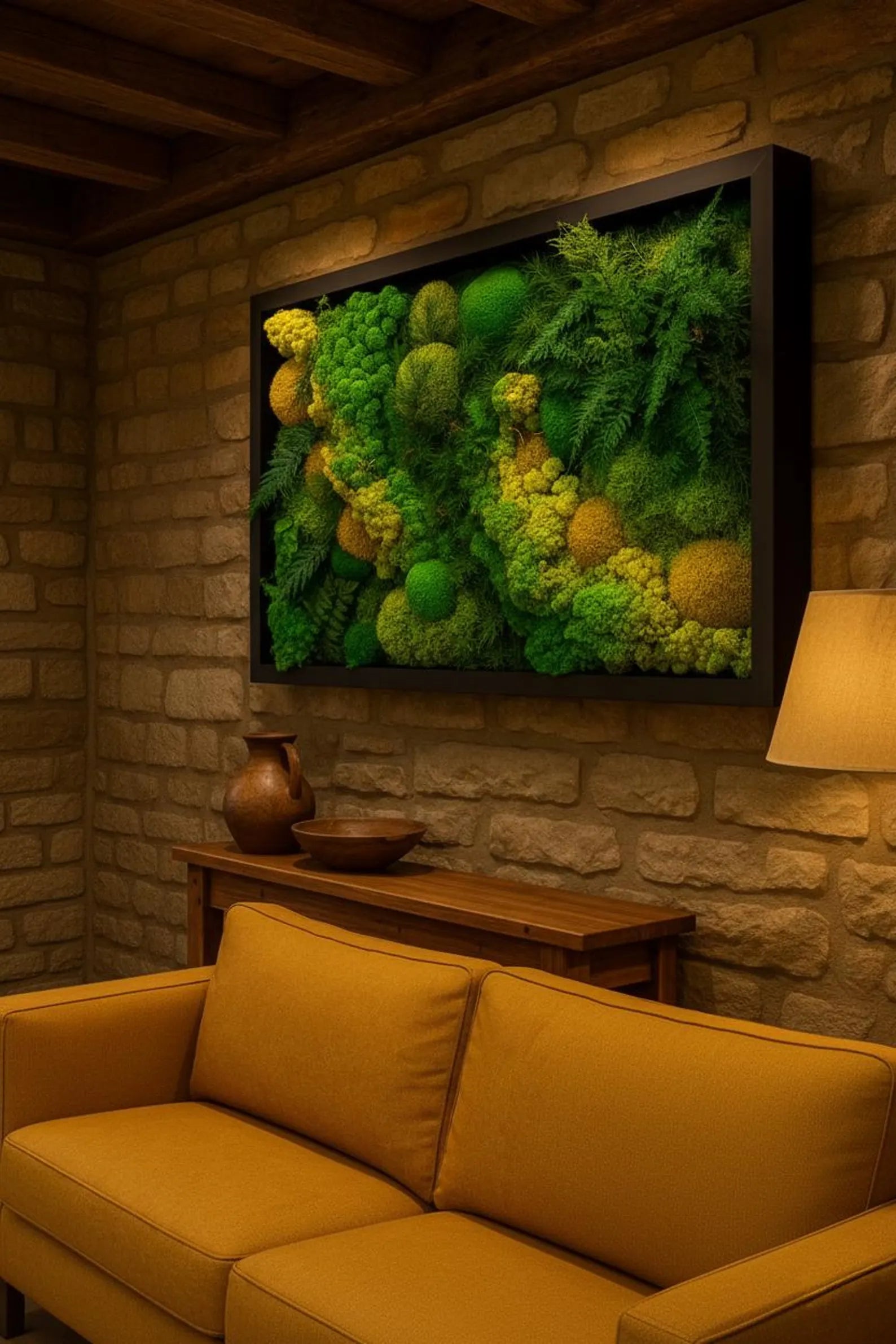 Green Preserved Moss Wall Art with LED – Unique Handmade Wall Decor