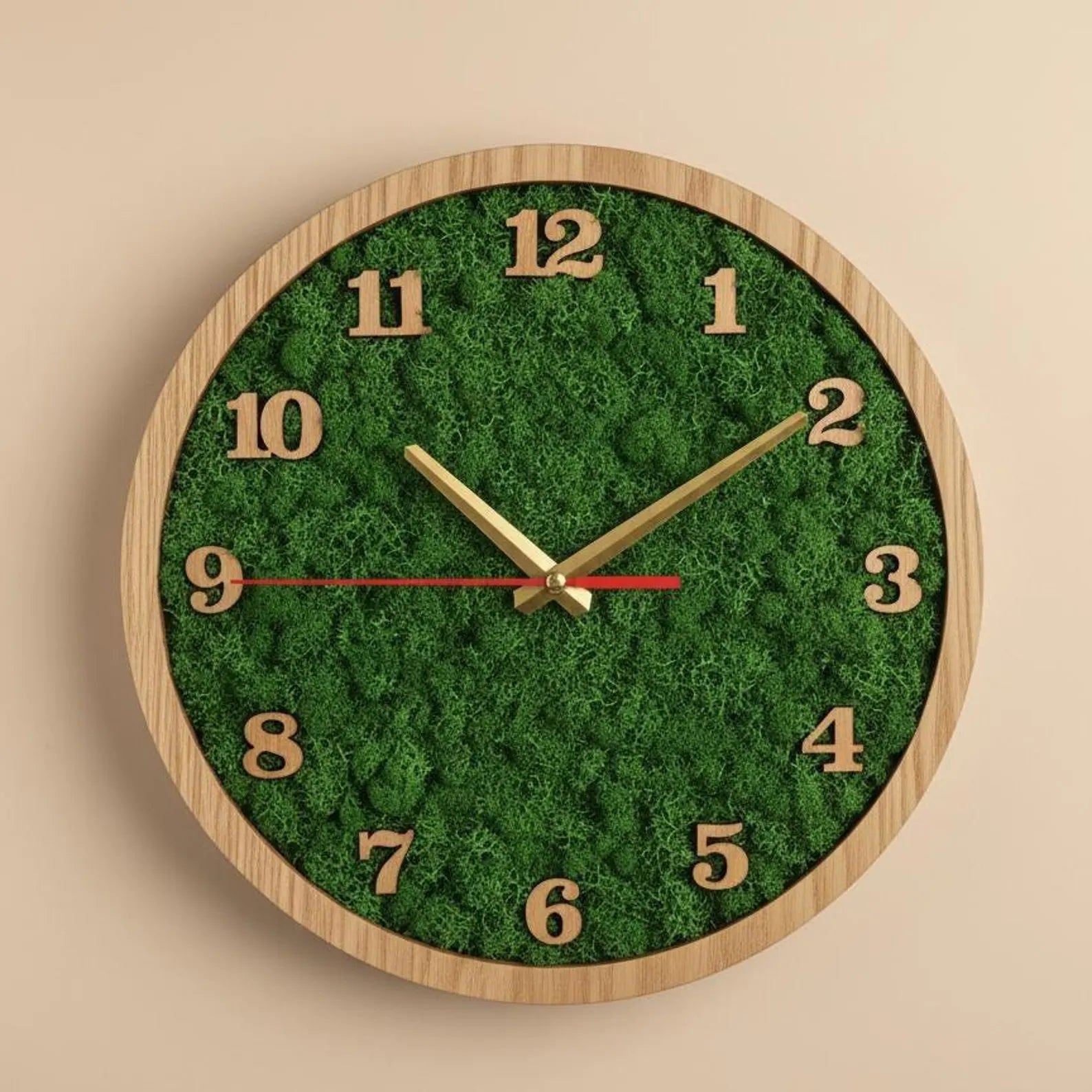 Handmade Moss Wall Clock – Large Modern Wooden Wall Decor for Home or Office