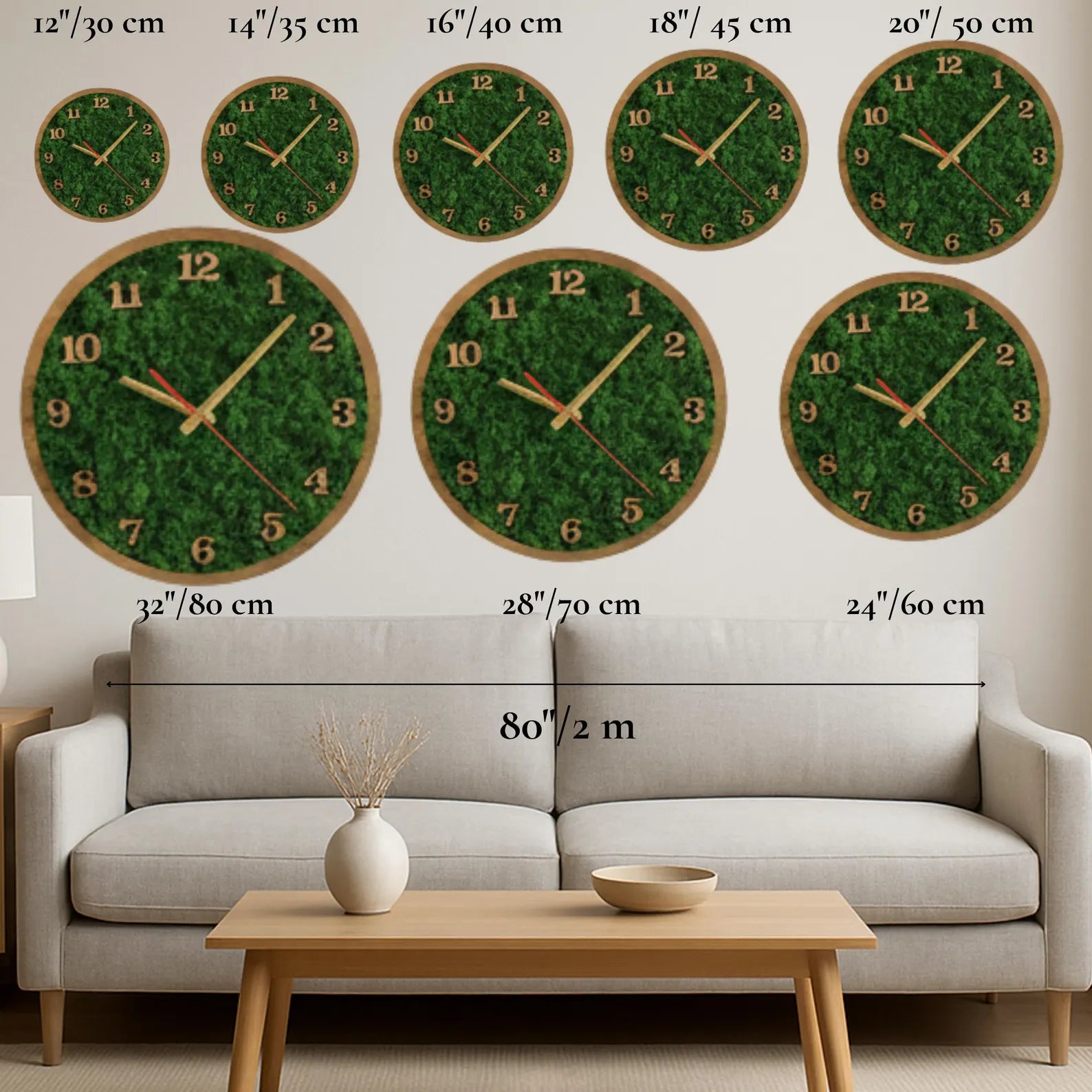 Handmade Moss Wall Clock – Large Modern Wooden Wall Decor for Home or Office