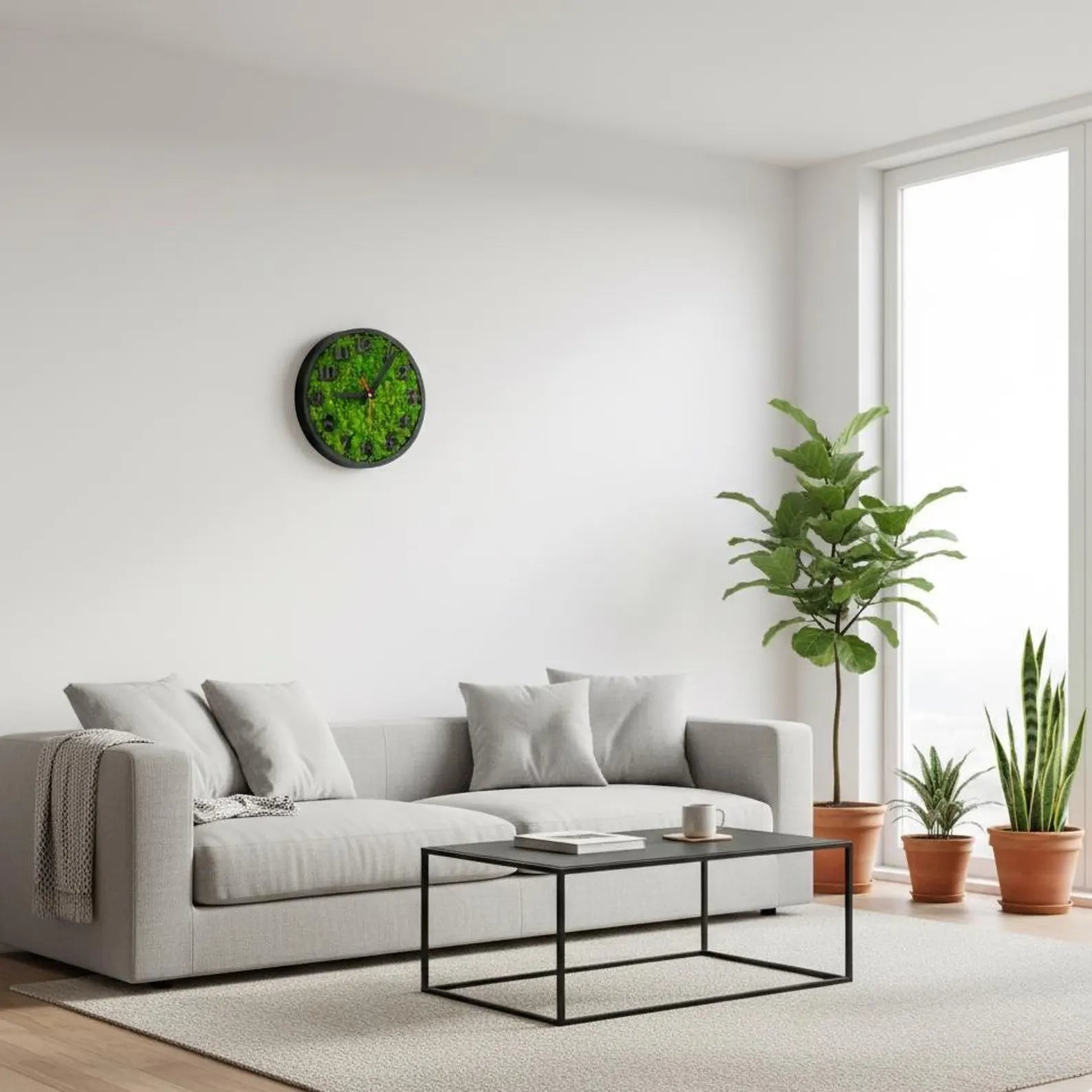 Handmade Moss Wall Clock – Large Modern Wooden Wall Decor for Home or Office
