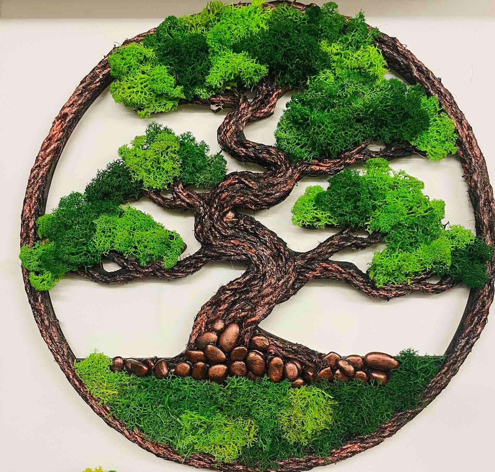 Bonsai Tree Moss Wall Art – Preserved Scandinavian Moss in Wooden Frame (40×40–50×50 cm)