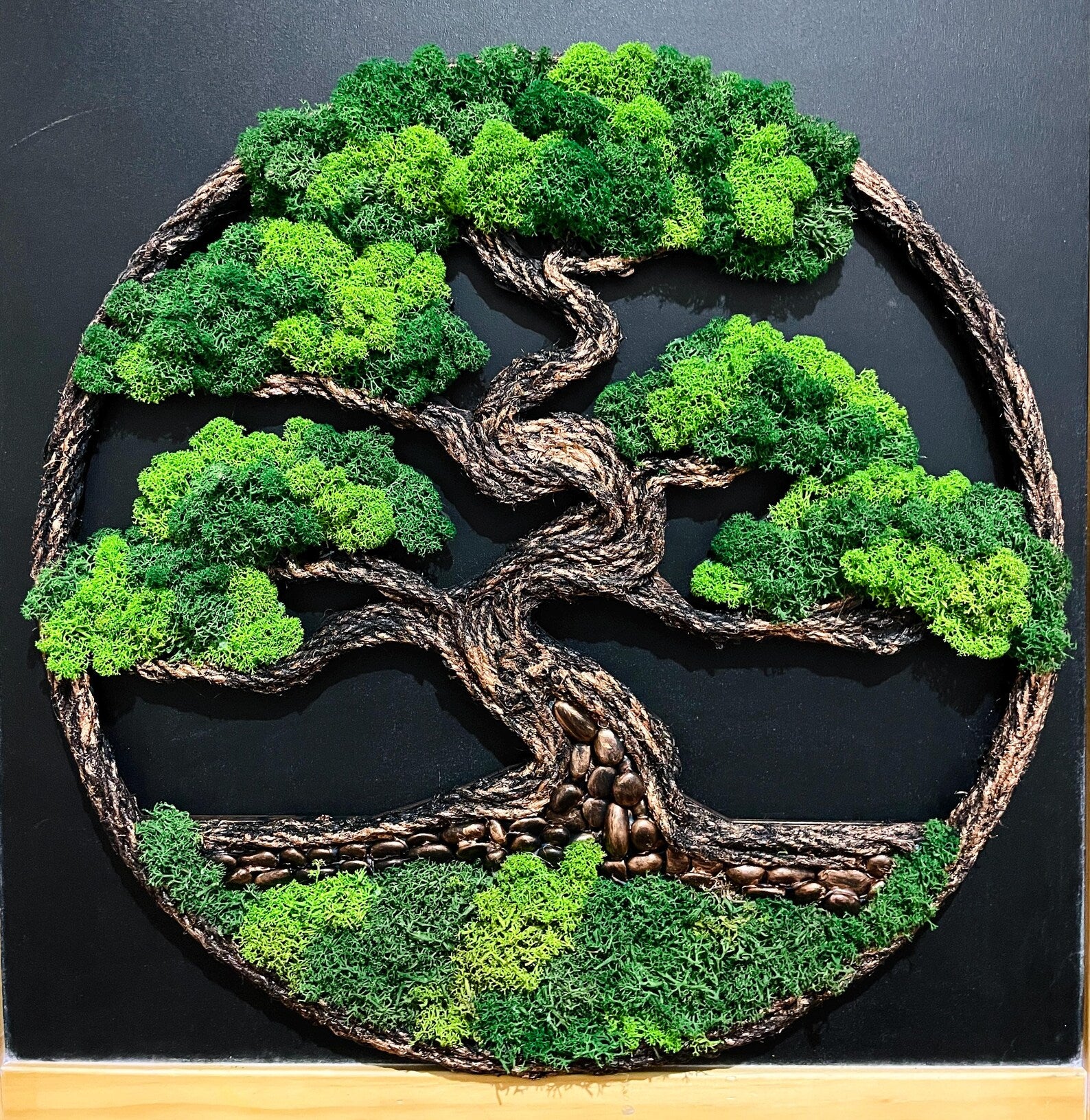 Bonsai Tree Moss Wall Art – Preserved Scandinavian Moss in Wooden Frame (40×40–50×50 cm)