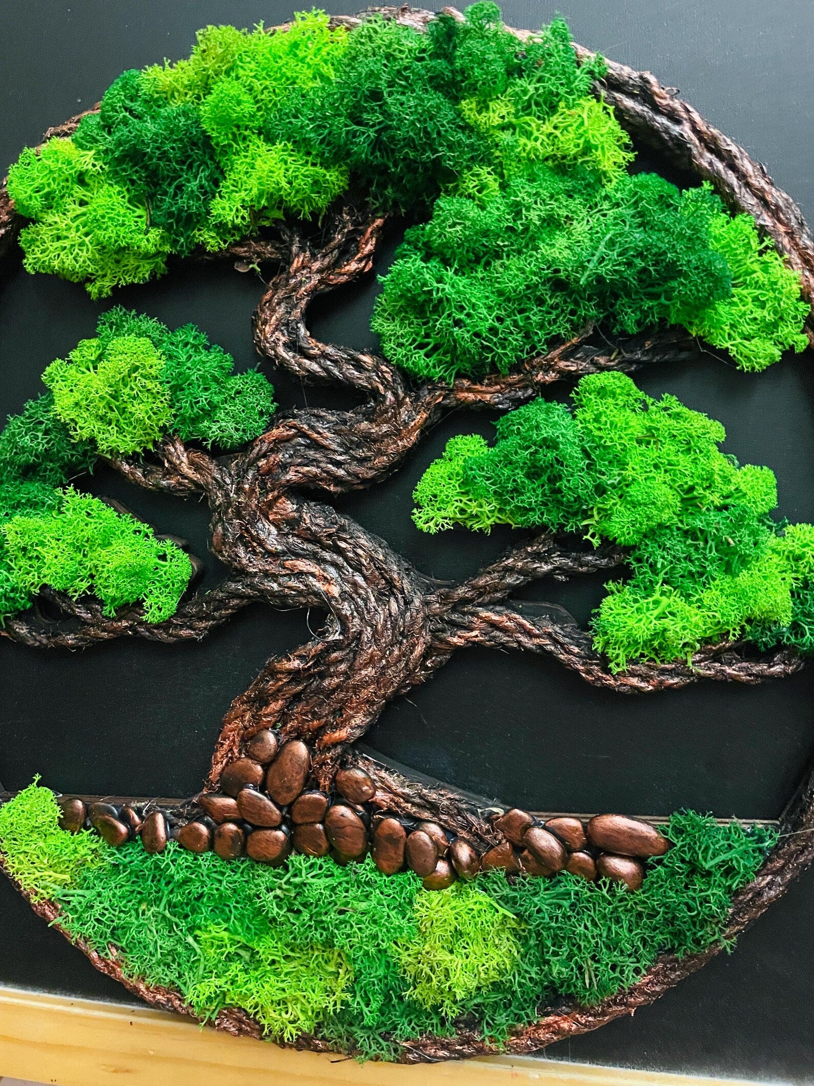 Bonsai Tree Moss Wall Art – Preserved Scandinavian Moss in Wooden Frame (40×40–50×50 cm)