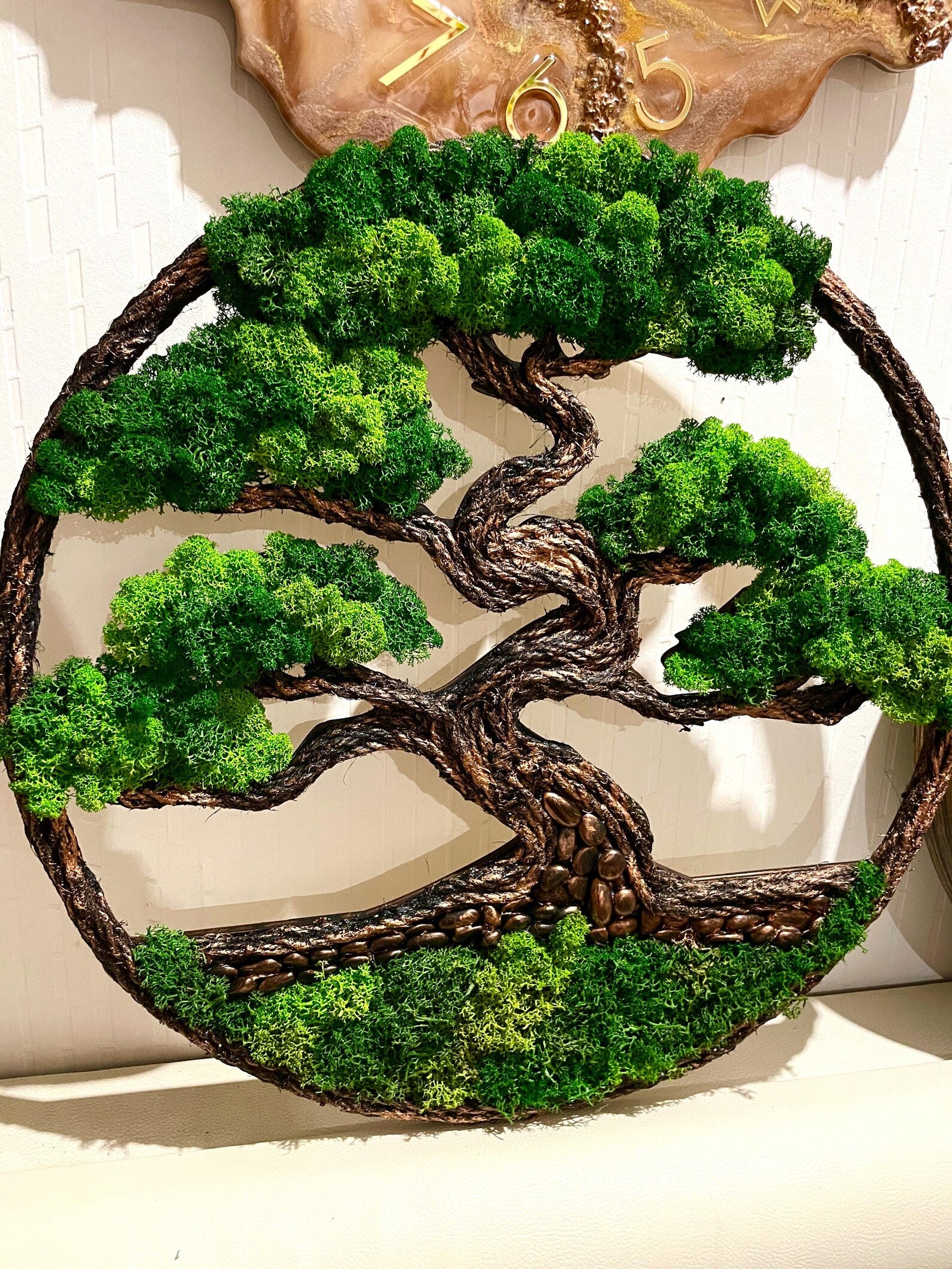 Bonsai Tree Moss Wall Art – Preserved Scandinavian Moss in Wooden Frame (40×40–50×50 cm)