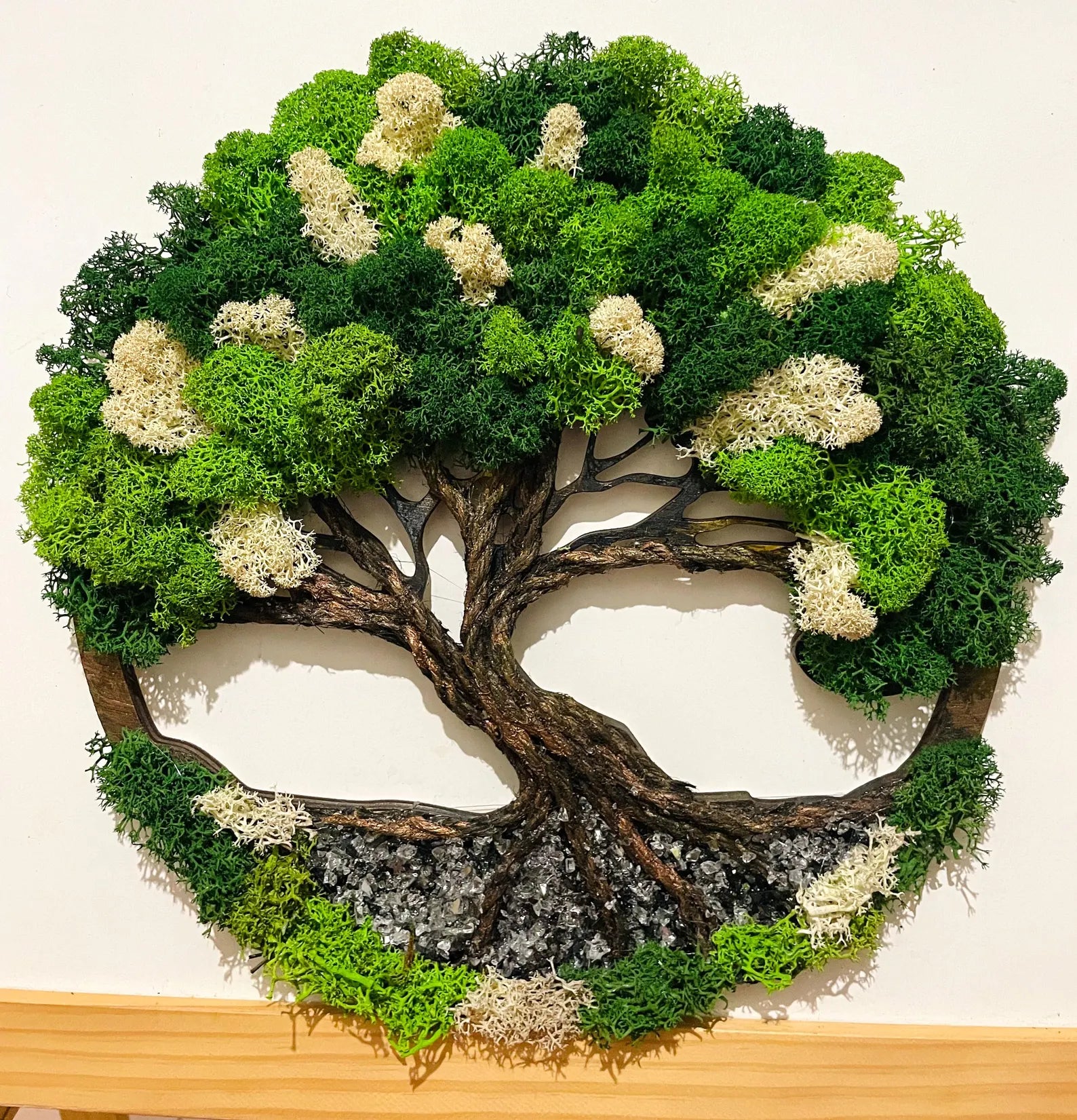 Tree of Life Moss Wall Art – Scandinavian Wood and Glass Handmade Decor