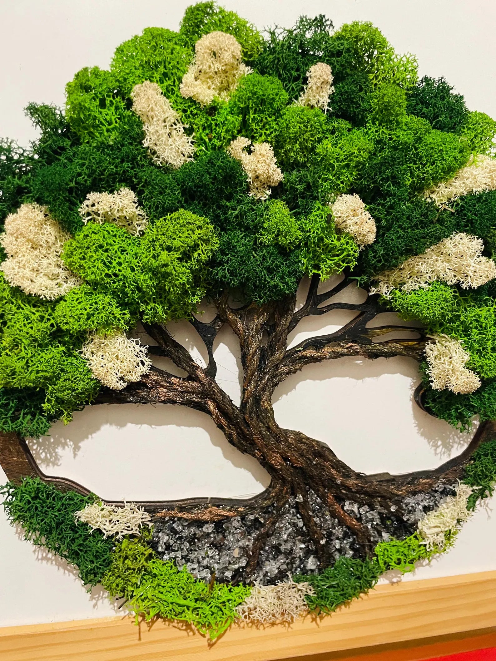 Tree of Life Moss Wall Art – Scandinavian Wood and Glass Handmade Decor