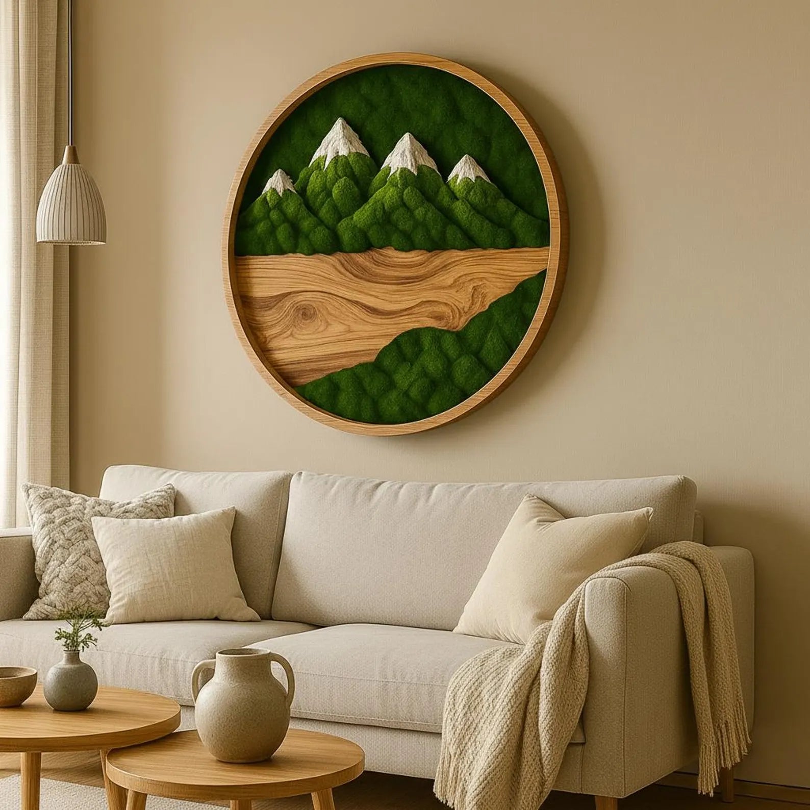Handmade Preserved Moss Wall Art – Green Moss Gift – Natural Wood Frame Decor