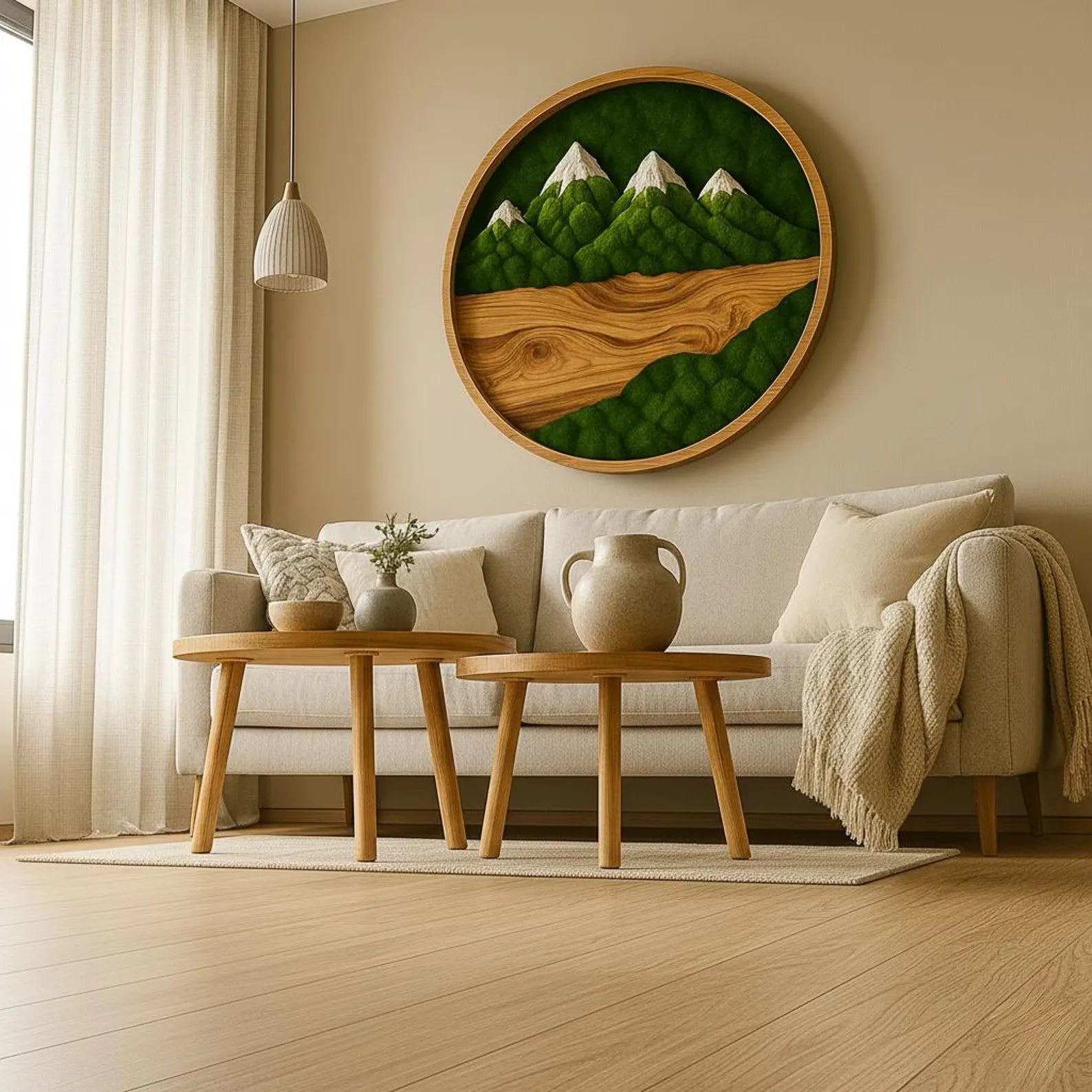 Handmade Preserved Moss Wall Art – Green Moss Gift – Natural Wood Frame Decor