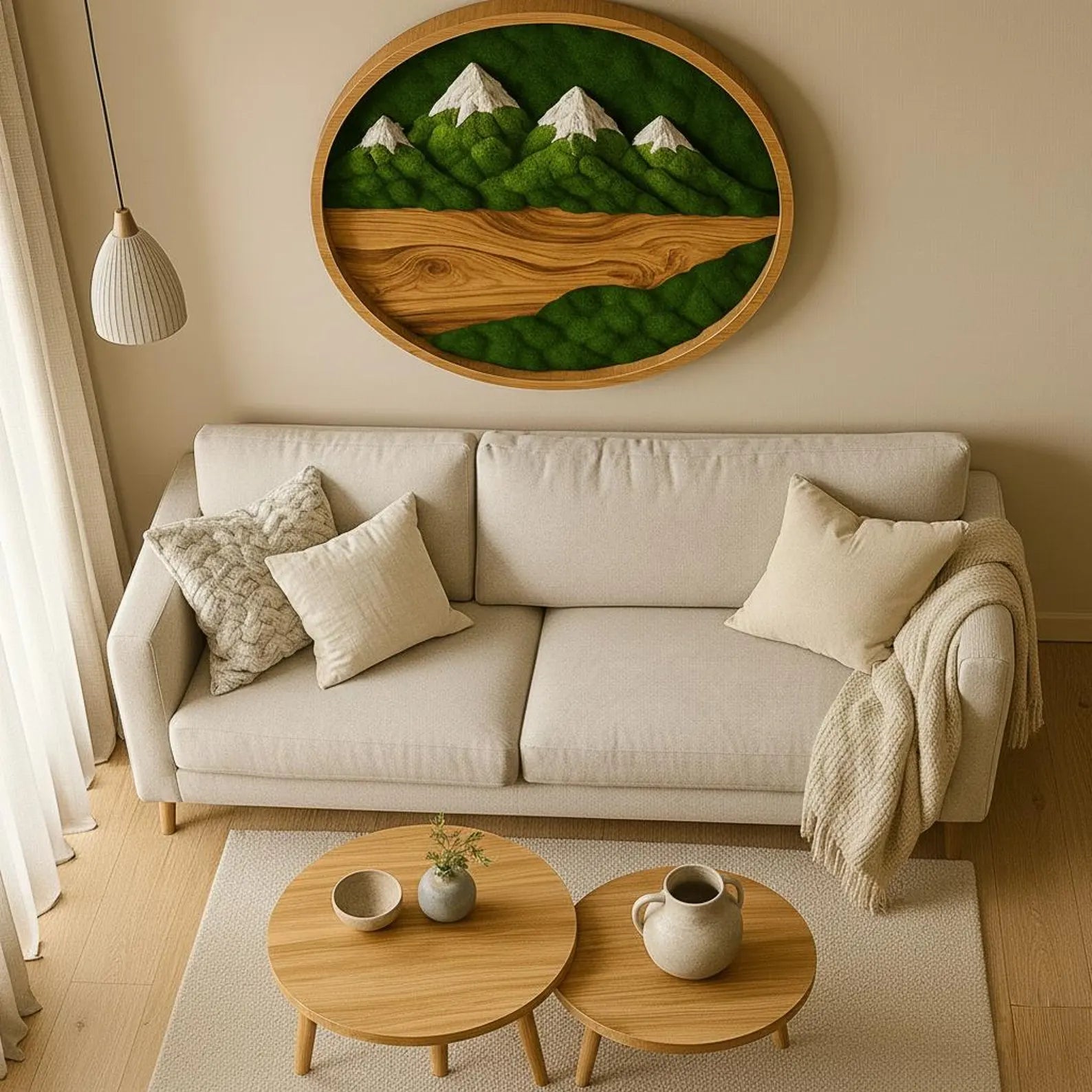 Handmade Preserved Moss Wall Art – Green Moss Gift – Natural Wood Frame Decor