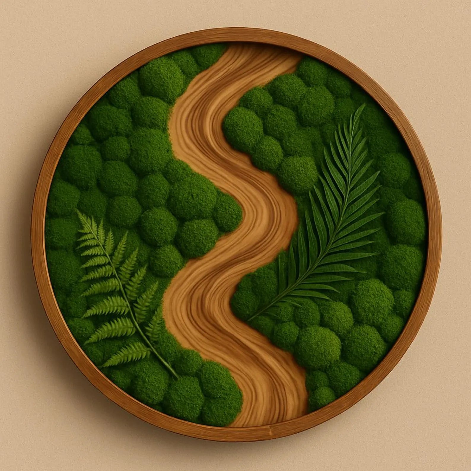 Handmade Preserved Moss Wall Art – Round Frame Natural Home Decor – Unique Green Business Gift