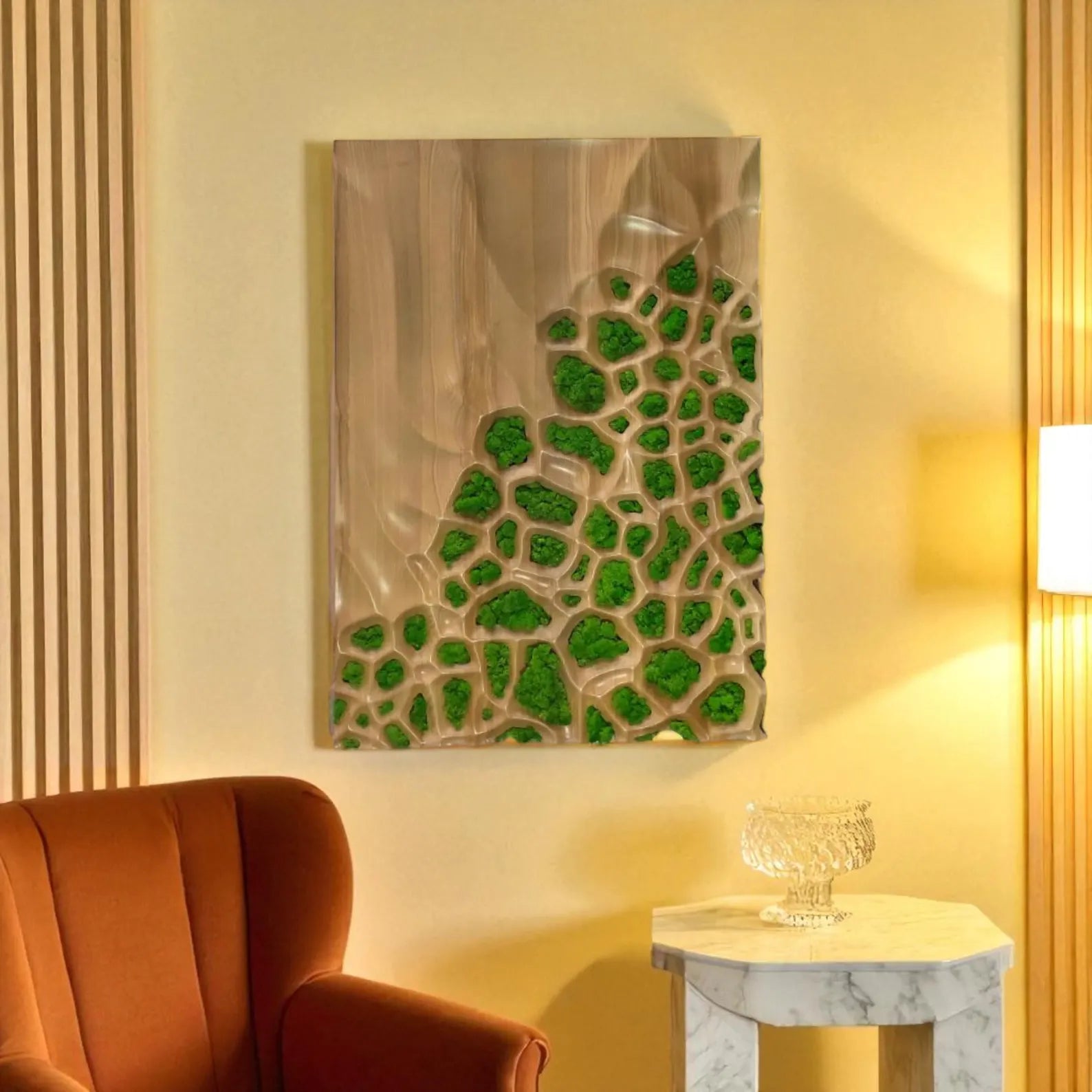 Handmade Wood & Moss Wall Sculpture – Eco Luxury Wall Art for Home
