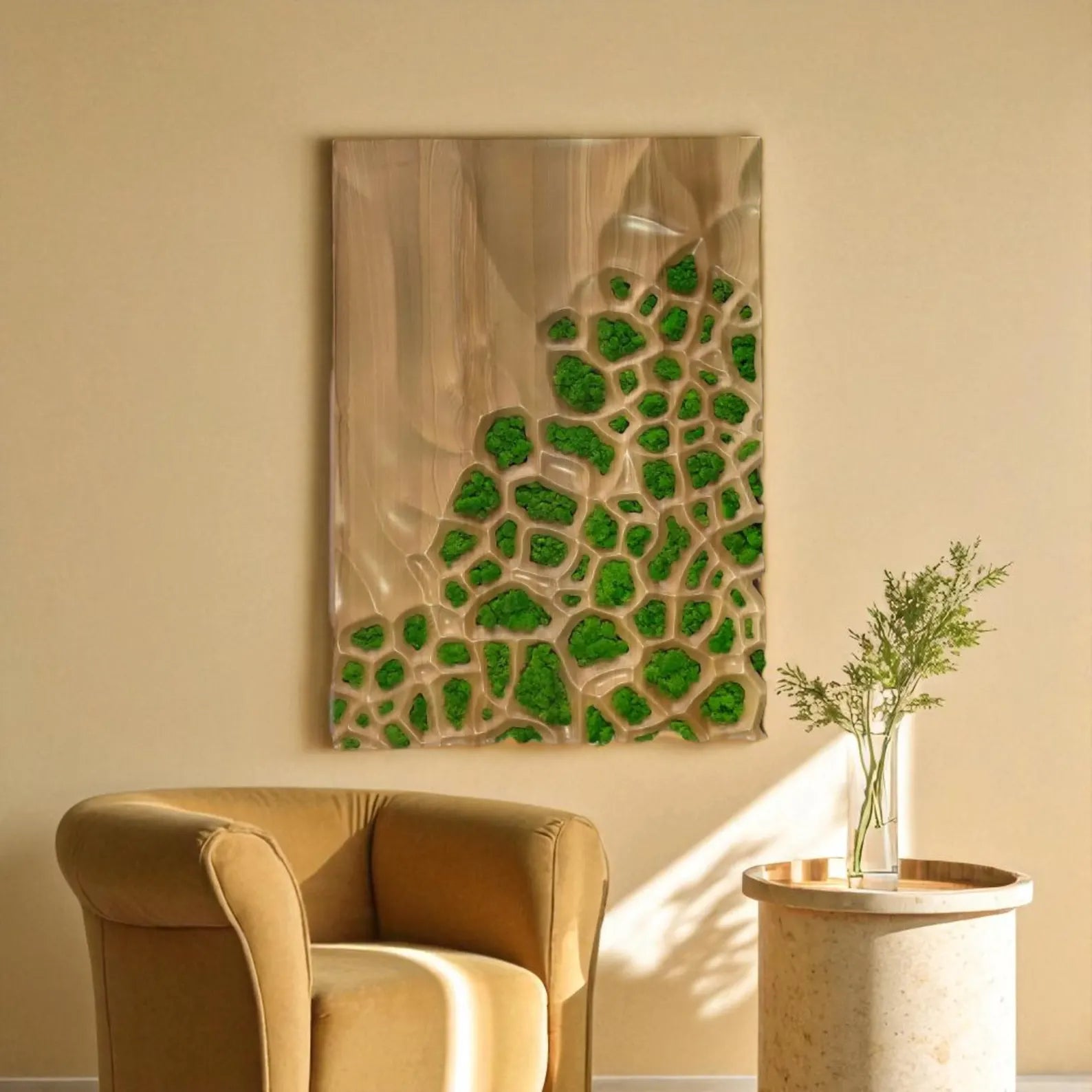 Handmade Wood & Moss Wall Sculpture – Eco Luxury Wall Art for Home