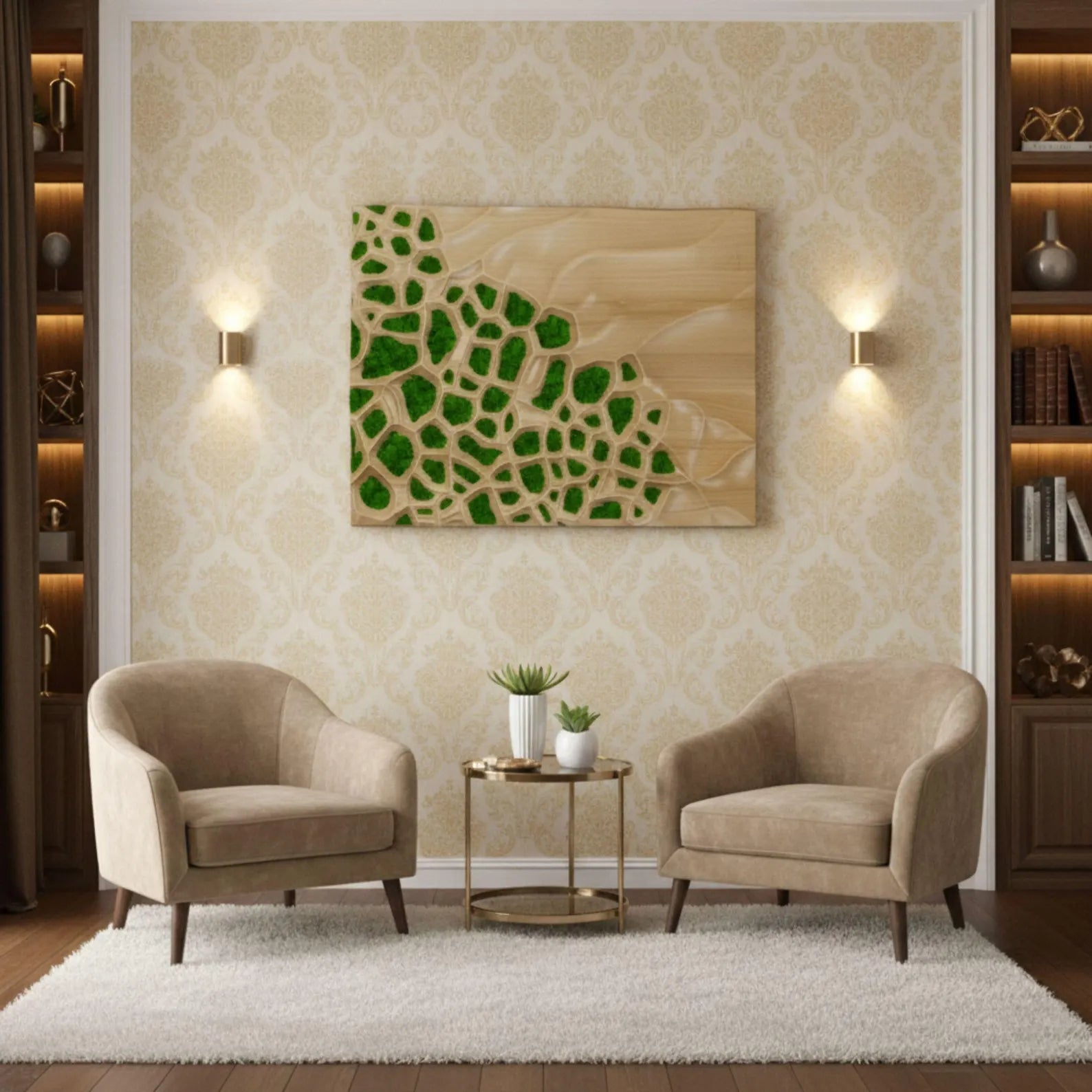 Handmade Wood & Moss Wall Sculpture – Eco Luxury Wall Art for Home