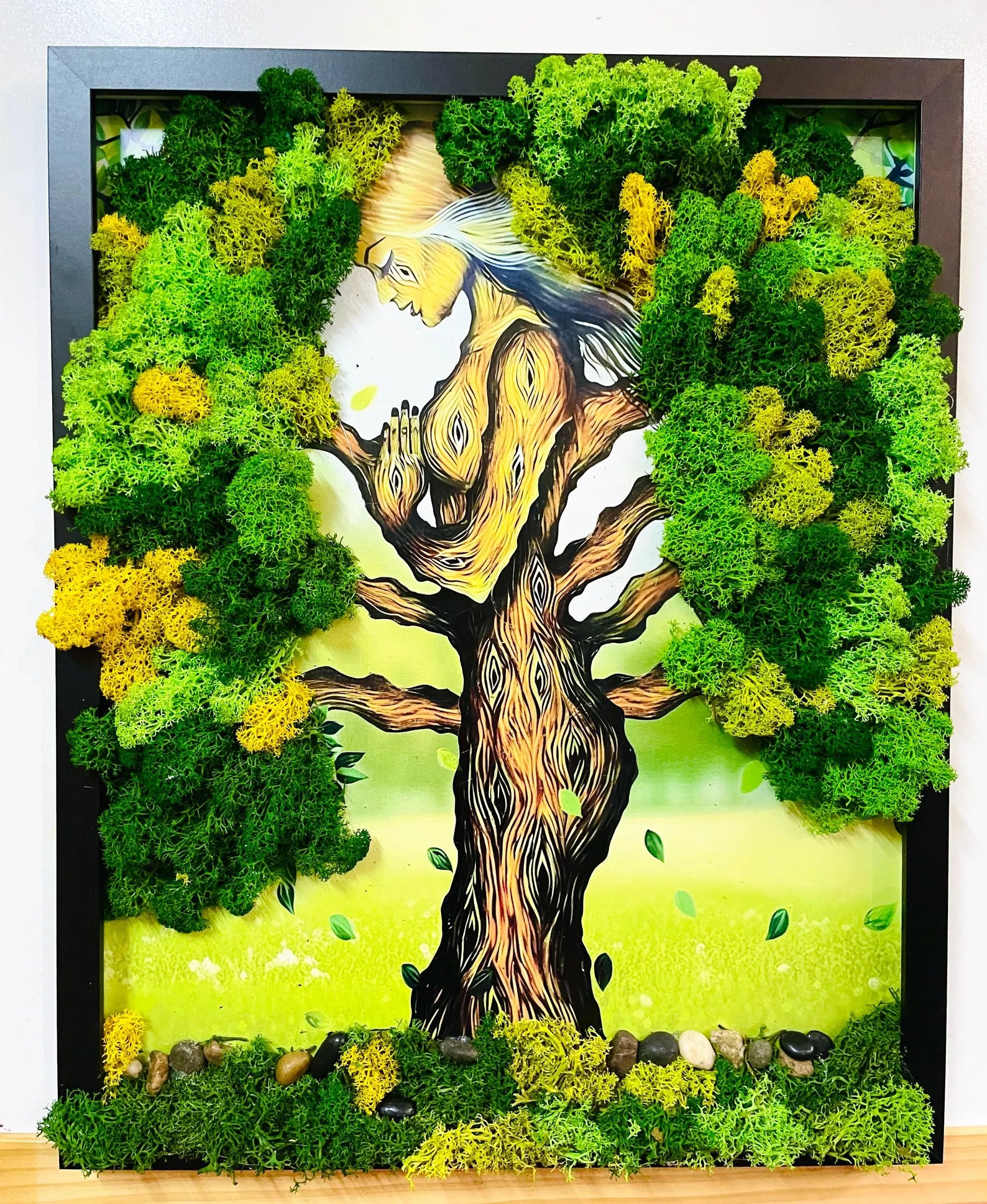 Demeter Tree Woman Wall Art – Scandinavian Moss Goddess Decor – Handmade Eco-Friendly Nature Artwork