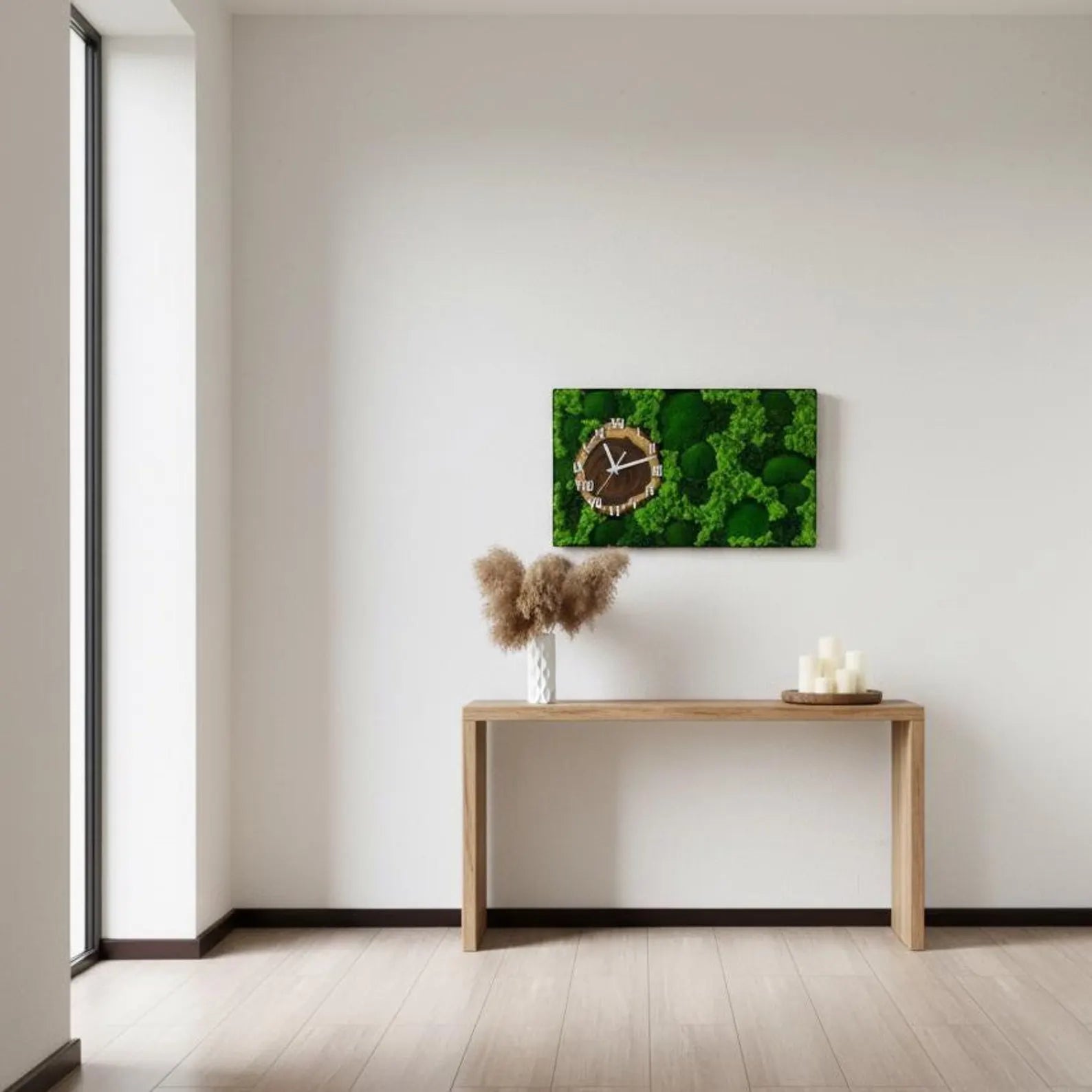 Handmade Preserved Moss Wall Clock – Natural Botanical Wall Art for Home, Office & Spa