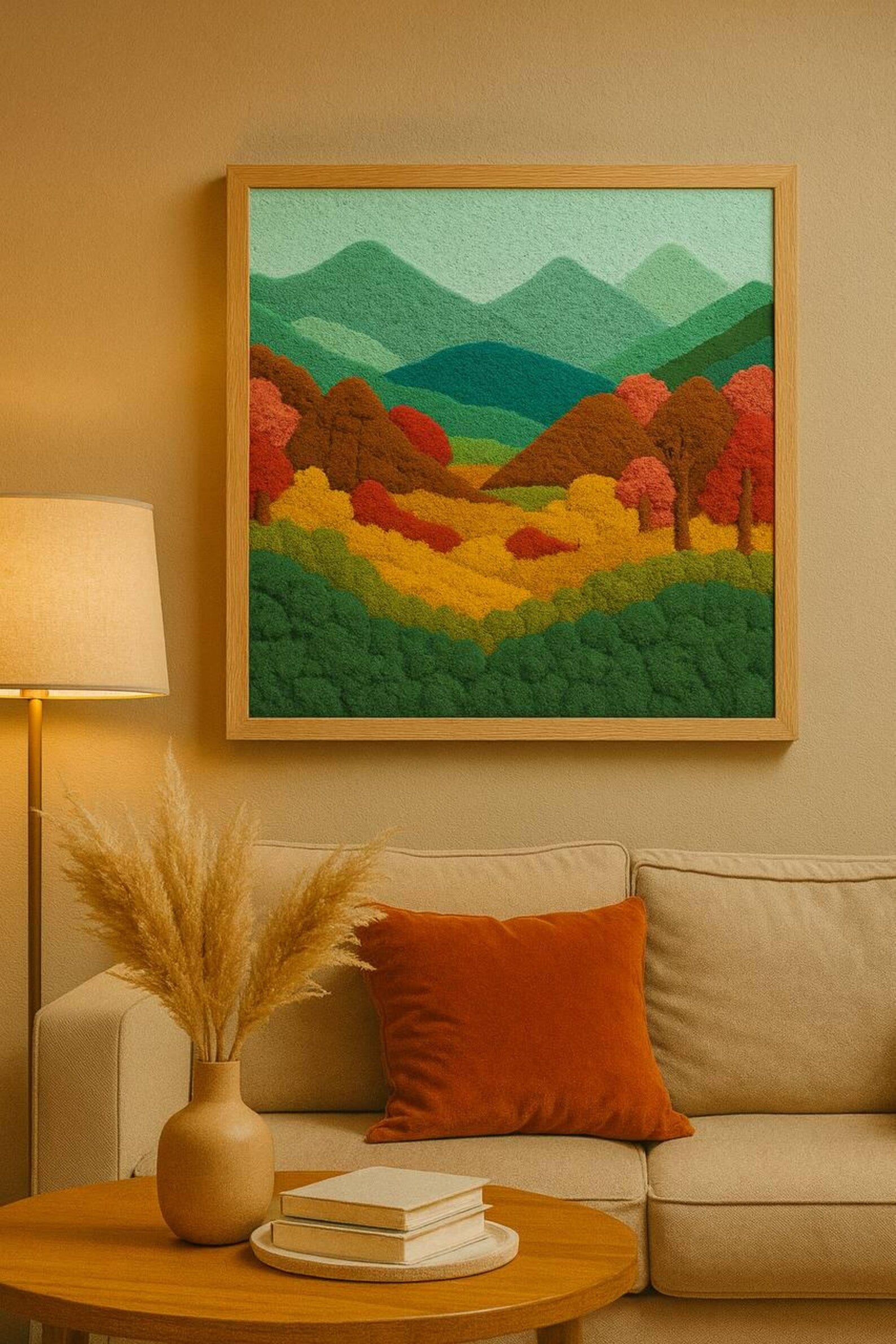 Preserved Reindeer Moss Wall Art – Mountain Landscape Nature Decor
